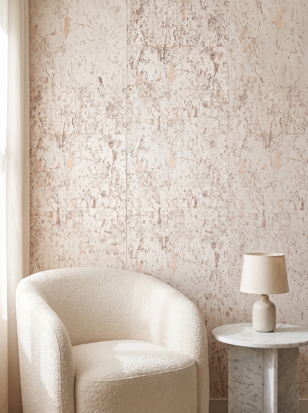 ivory blush cork wallpaper hotel suite wallcovering