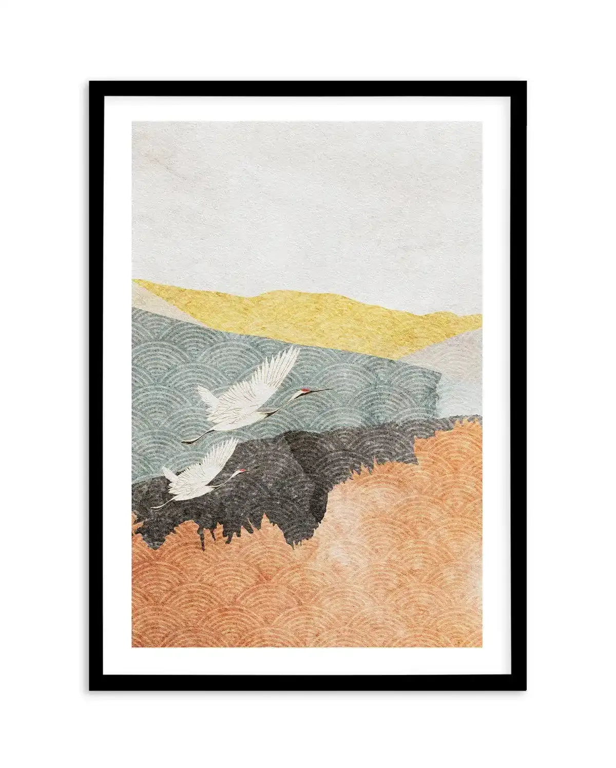 Japanese Vintage Cranes I Art Print-PRINT-Olive et Oriel-Olive et Oriel-A5 | 5.8" x 8.3" | 14.8 x 21cm-Black-With White Border-Buy-Australian-Art-Prints-Online-with-Olive-et-Oriel-Your-Artwork-Specialists-Austrailia-Decorate-With-Coastal-Photo-Wall-Art-Prints-From-Our-Beach-House-Artwork-Collection-Fine-Poster-and-Framed-Artwork