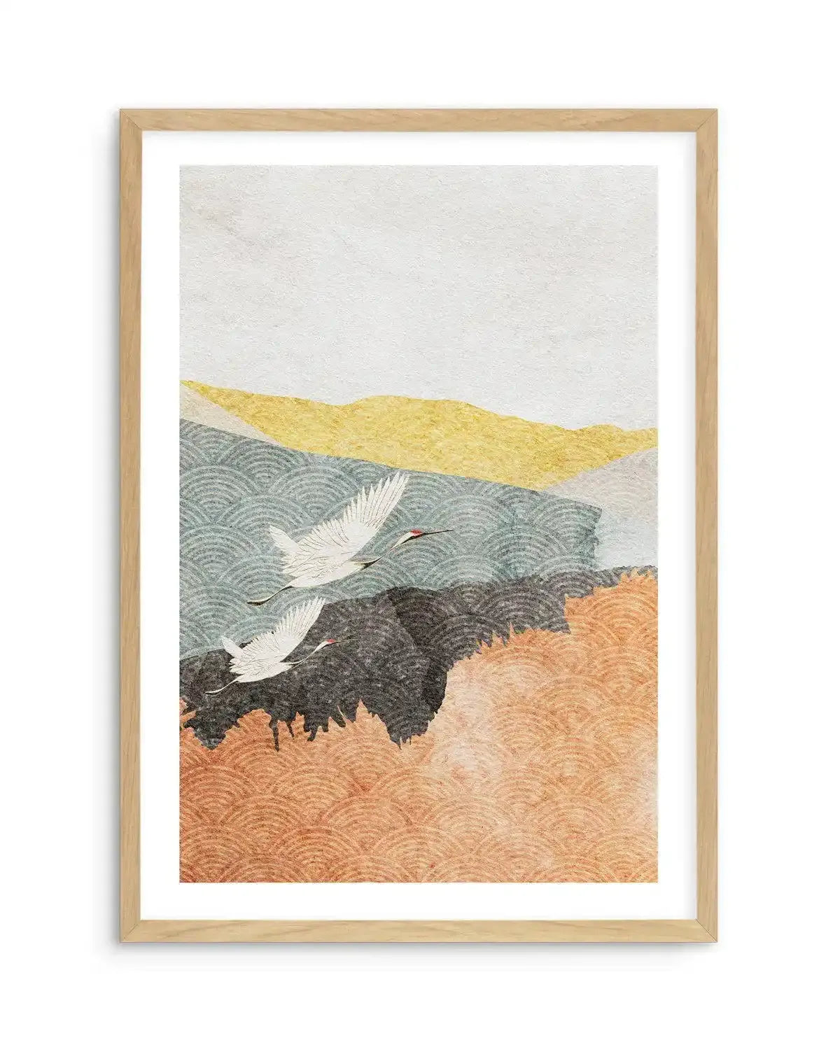 Japanese Vintage Cranes I Art Print-PRINT-Olive et Oriel-Olive et Oriel-A5 | 5.8" x 8.3" | 14.8 x 21cm-Oak-With White Border-Buy-Australian-Art-Prints-Online-with-Olive-et-Oriel-Your-Artwork-Specialists-Austrailia-Decorate-With-Coastal-Photo-Wall-Art-Prints-From-Our-Beach-House-Artwork-Collection-Fine-Poster-and-Framed-Artwork