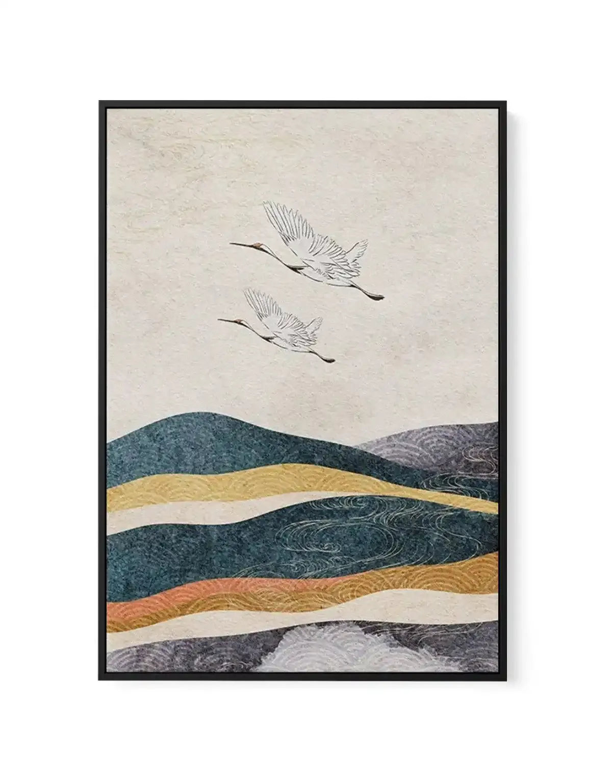 Japanese Vintage Cranes II | Framed Canvas-CANVAS-You can shop wall art online with Olive et Oriel for everything from abstract art to fun kids wall art. Our beautiful modern art prints and canvas art are available from large canvas prints to wall art paintings and our proudly Australian artwork collection offers only the highest quality framed large wall art and canvas art Australia - You can buy fashion photography prints or Hampton print posters and paintings on canvas from Olive et Oriel and