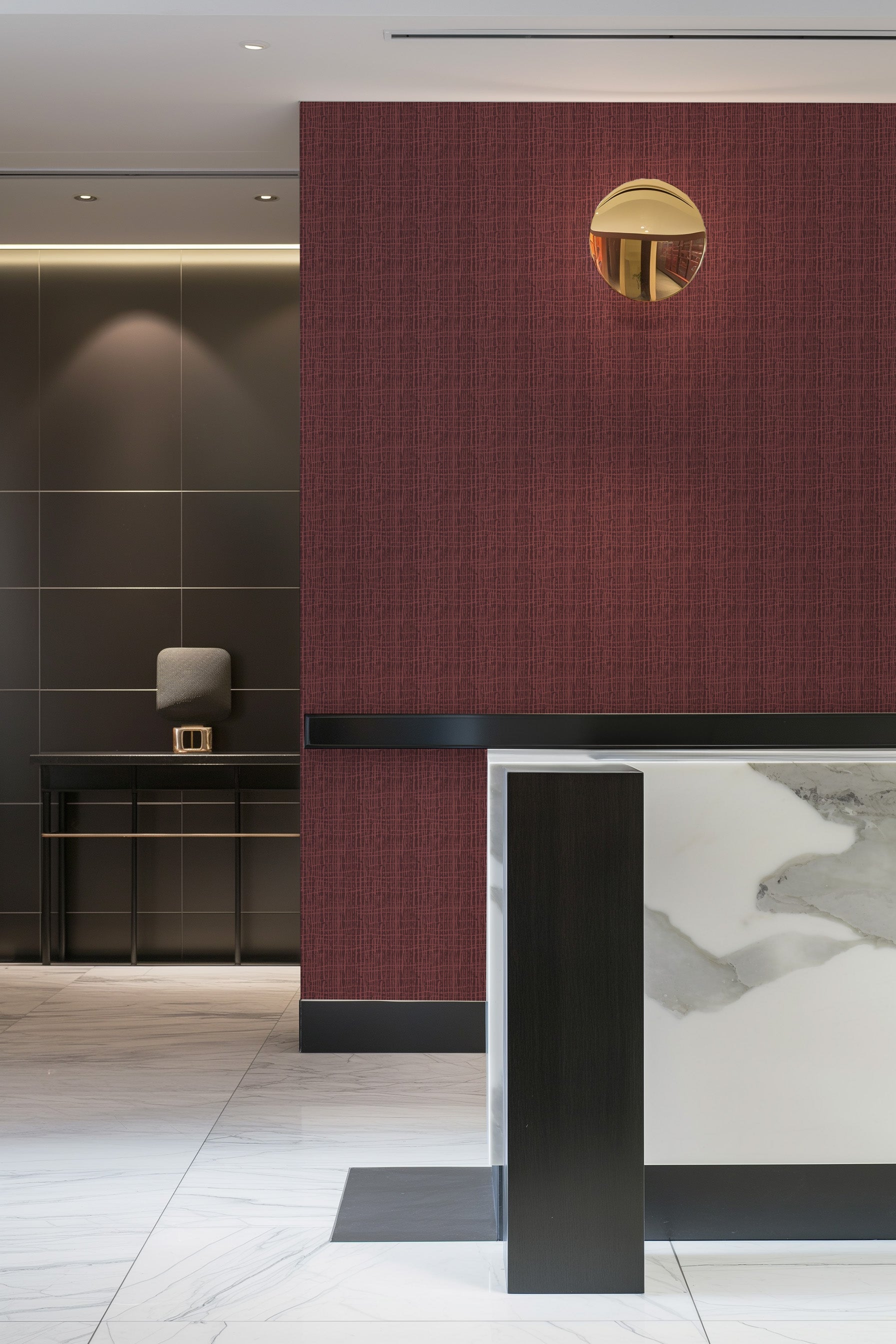 Java in Red Sienna Commercial Vinyl Wallcovering-Commercial Wallcoverings-Olive et Oriel-Luxury commercial-grade embossed and textured vinyl wallcovering durable fire-rated washable stain-resistant and customizable perfect for hotels offices retail childcare healthcare and hospital spaces vinyl wallpaper