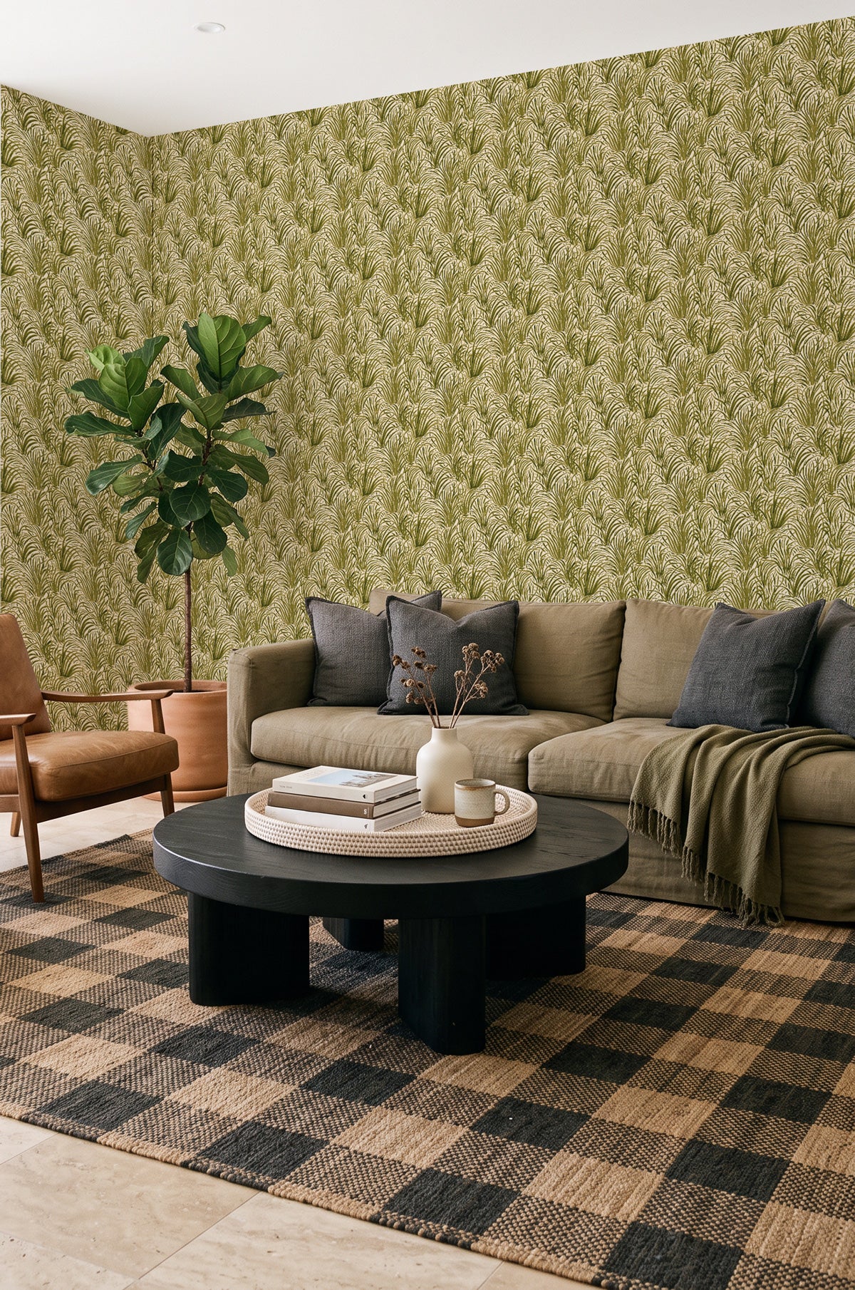 Coastal Luxe Grass in Khaki Green Wallpaper