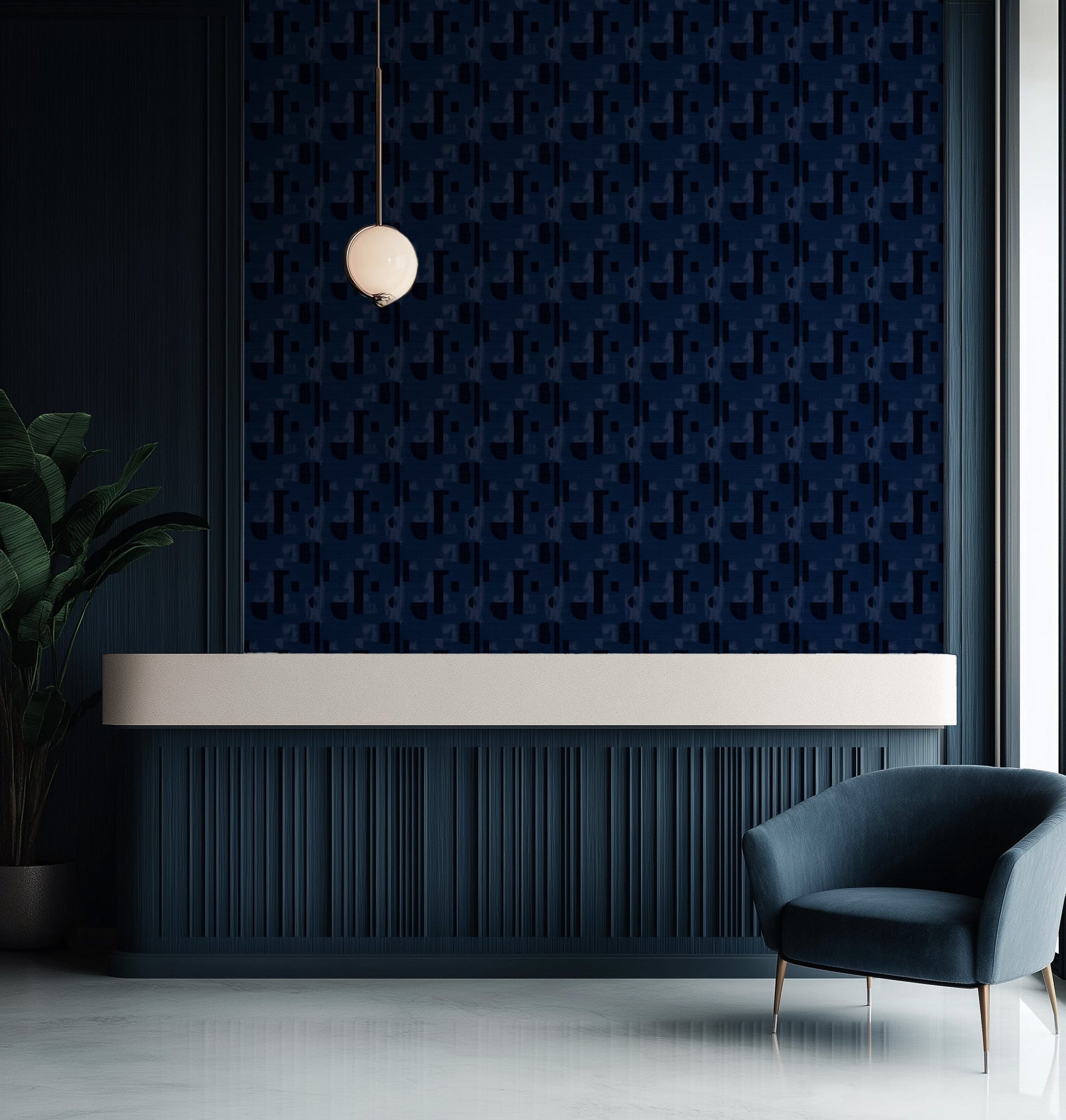 Kyoto in Navy Commercial Vinyl Wallcovering-Commercial Wallcoverings-Olive et Oriel-Luxury commercial-grade embossed and textured vinyl wallcovering durable fire-rated washable stain-resistant and customizable perfect for hotels offices retail childcare healthcare and hospital spaces vinyl wallpaper