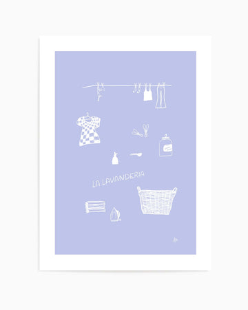 Lavanderia Dusty Blue White by Anne Korako | Art Print from Olive et Oriel where you can shop wallpaper and artworks online