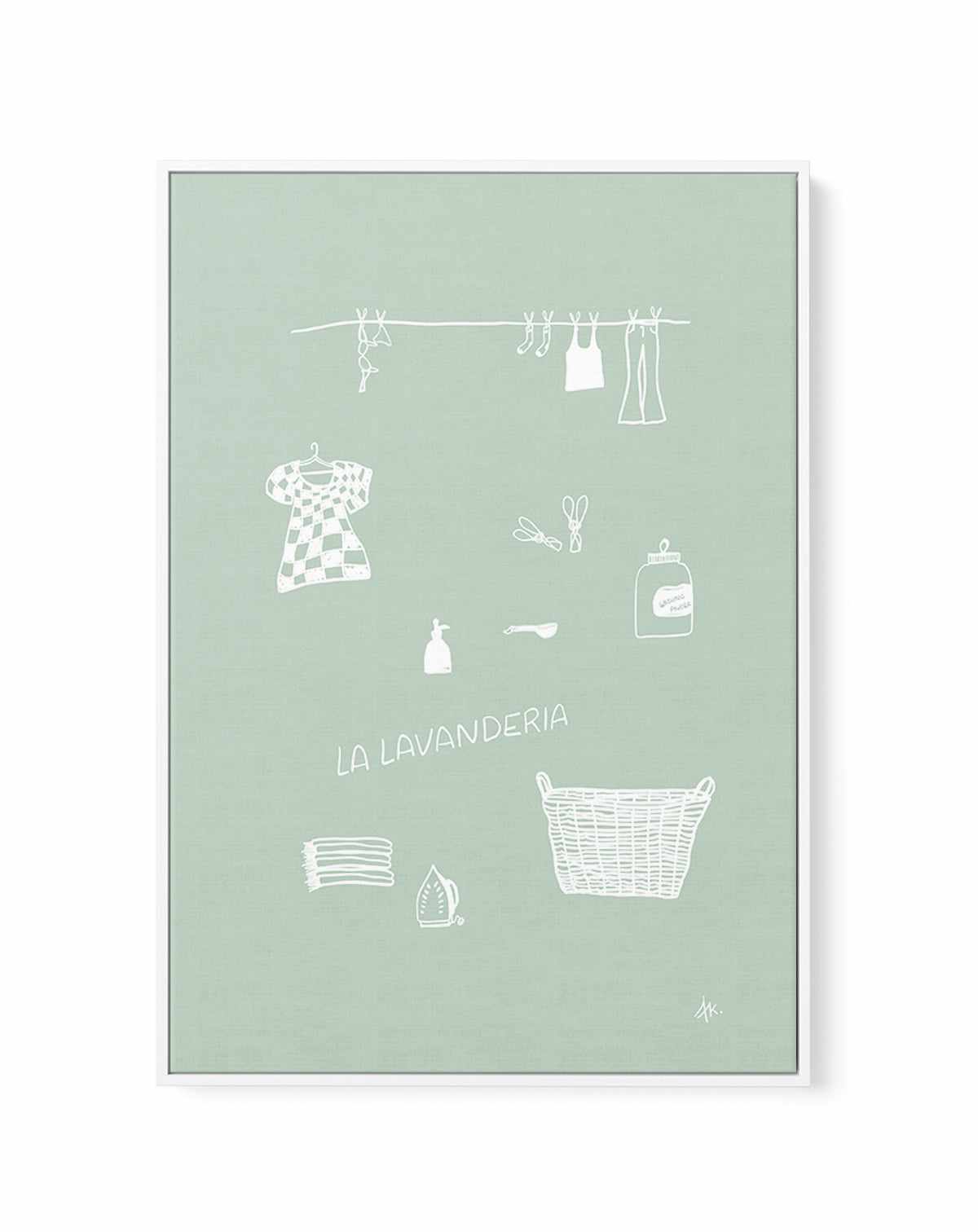 Lavanderia Sage White by Anne Korako | Framed Canvas Art Print from Olive et Oriel where you can shop wallpaper and artworks online
