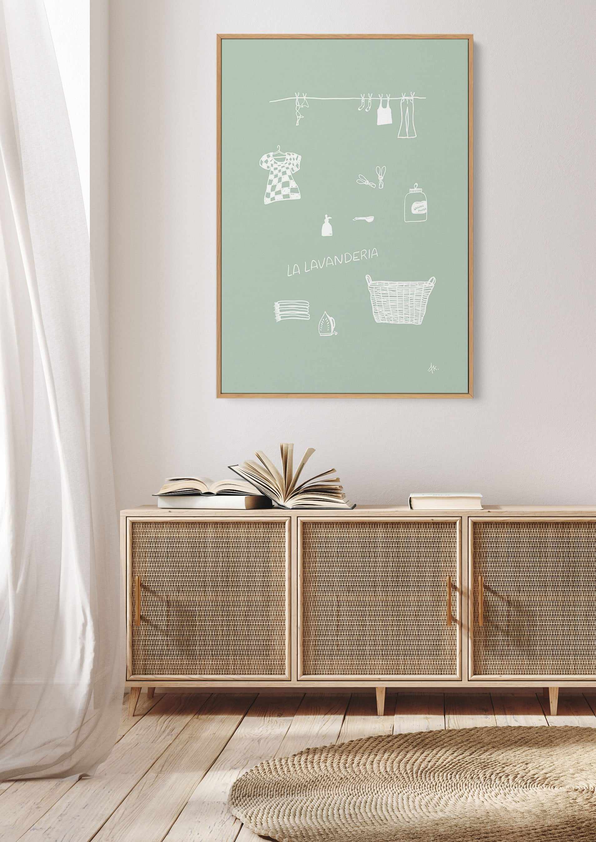 Lavanderia Sage White by Anne Korako | Framed Canvas Art Print from Olive et Oriel where you can shop wallpaper and artworks online