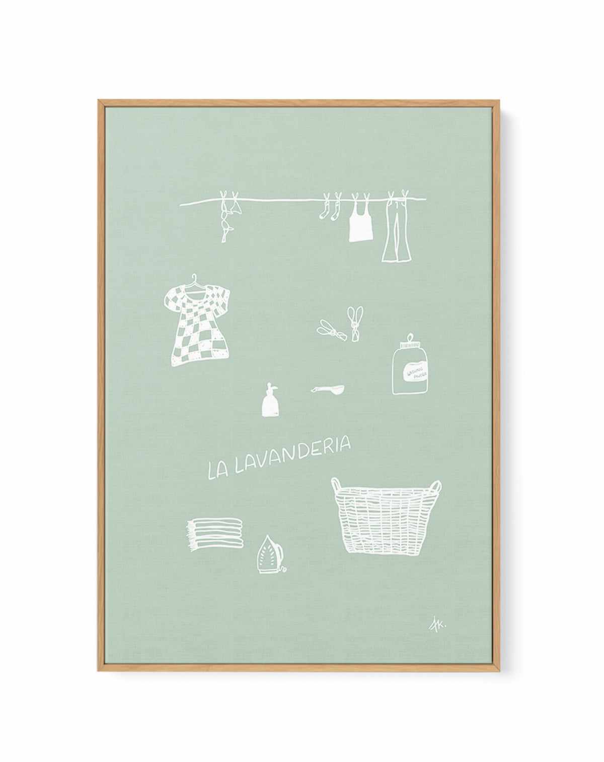 Lavanderia Sage White by Anne Korako | Framed Canvas Art Print from Olive et Oriel where you can shop wallpaper and artworks online