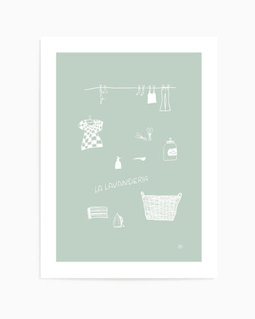 Lavanderia Sage White by Anne Korako | Art Print from Olive et Oriel where you can shop wallpaper and artworks online