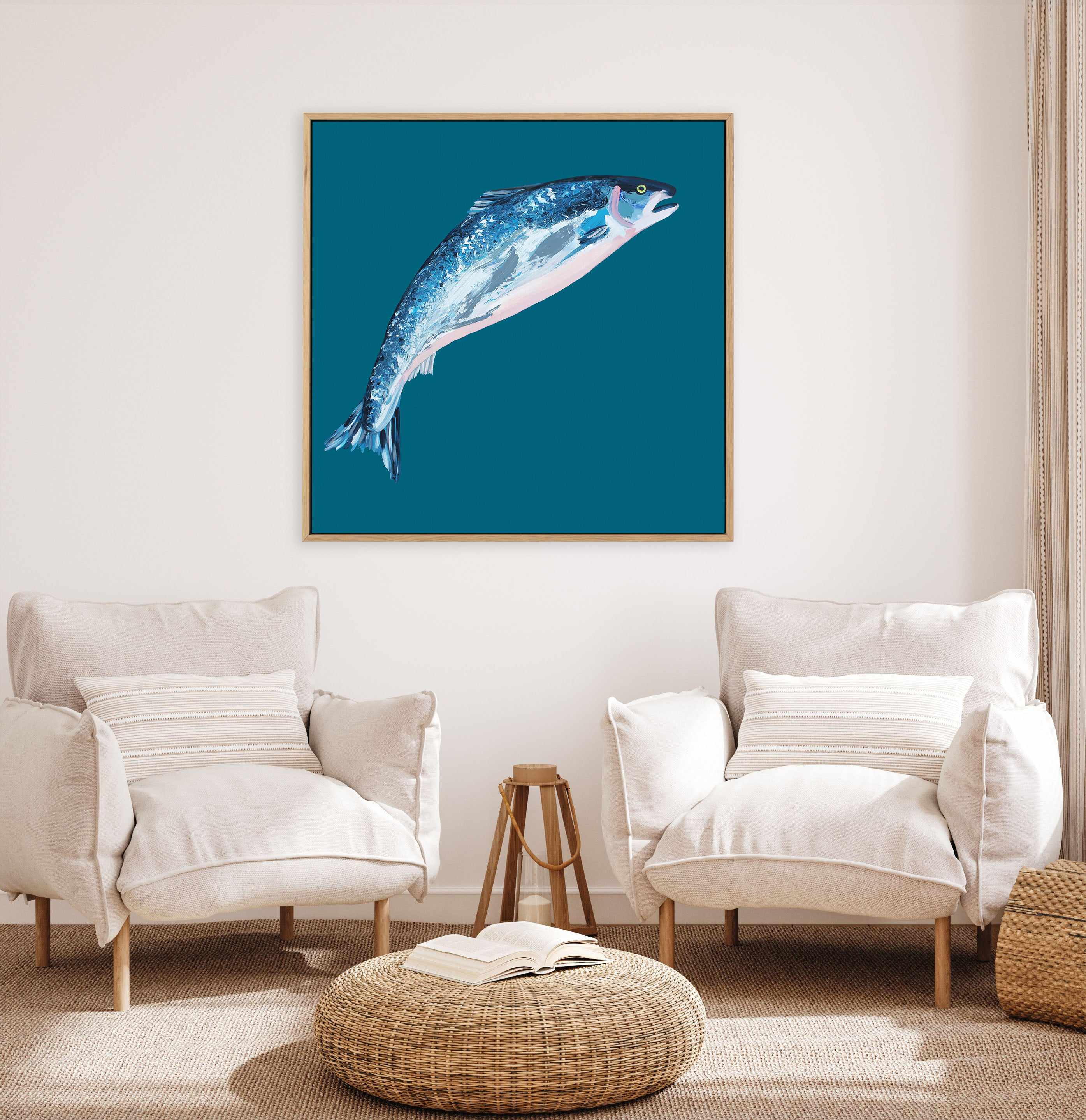 Leaping Salmon By Alice Straker | Framed Canvas Art Print