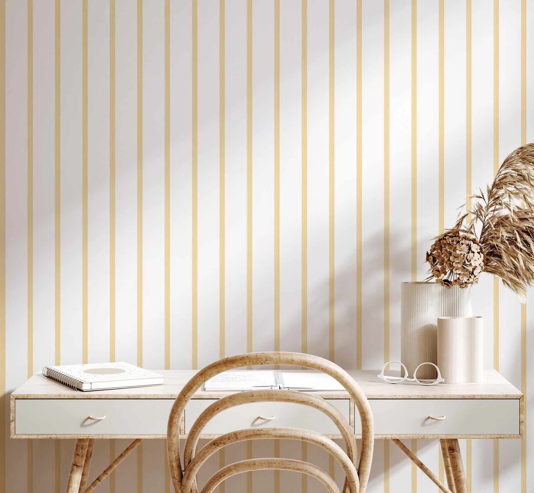 Stripe Wallpaper In Lemon from Olive et Oriel where you can shop wallpaper and artworks online