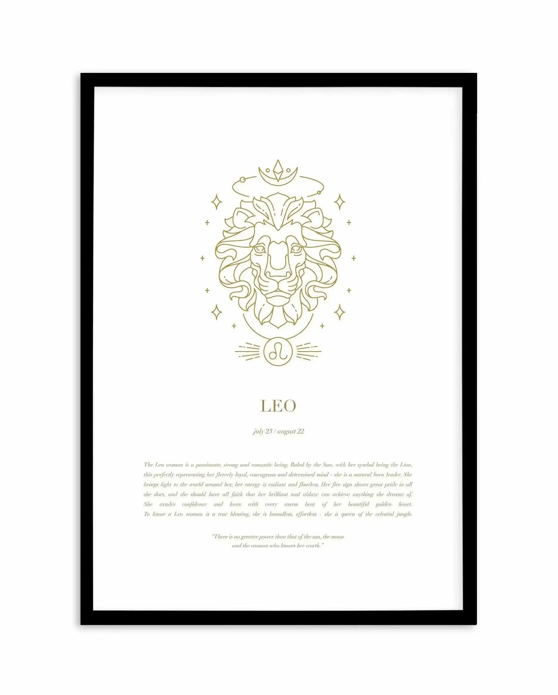 Leo | Celestial Zodiac Art Print-PRINT-Olive et Oriel-Olive et Oriel-A4 | 8.3" x 11.7" | 21 x 29.7cm-Black-With White Border-Buy-Australian-Art-Prints-Online-with-Olive-et-Oriel-Your-Artwork-Specialists-Austrailia-Decorate-With-Coastal-Photo-Wall-Art-Prints-From-Our-Beach-House-Artwork-Collection-Fine-Poster-and-Framed-Artwork