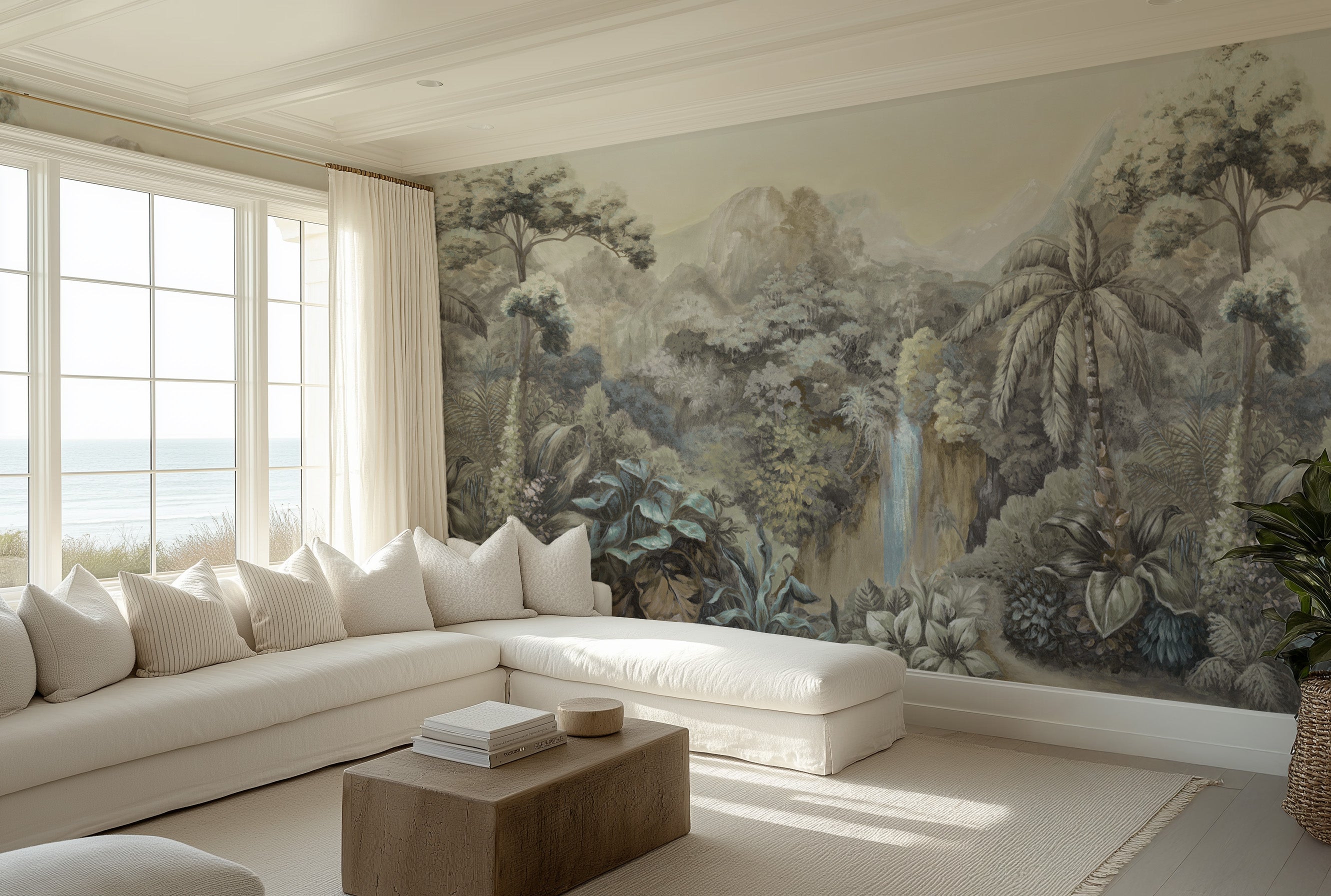 Les Jardin Panoramic Painted Mural Wallpaper