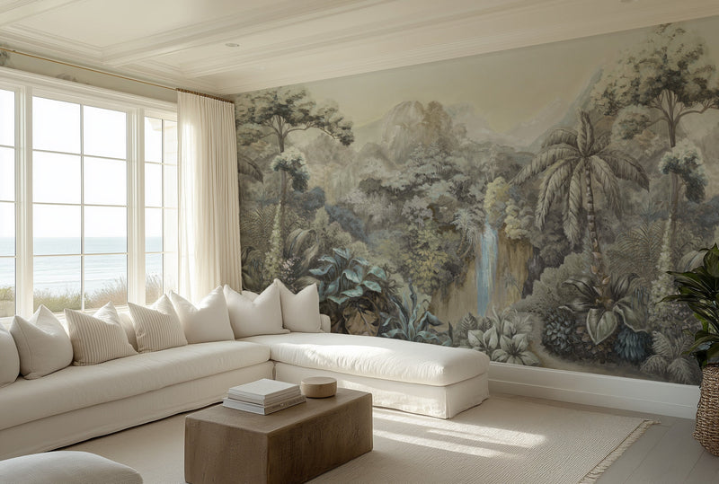 Les Jardin Panoramic Painted Mural Wallpaper from Olive et Oriel where you can shop wallpaper and artworks online