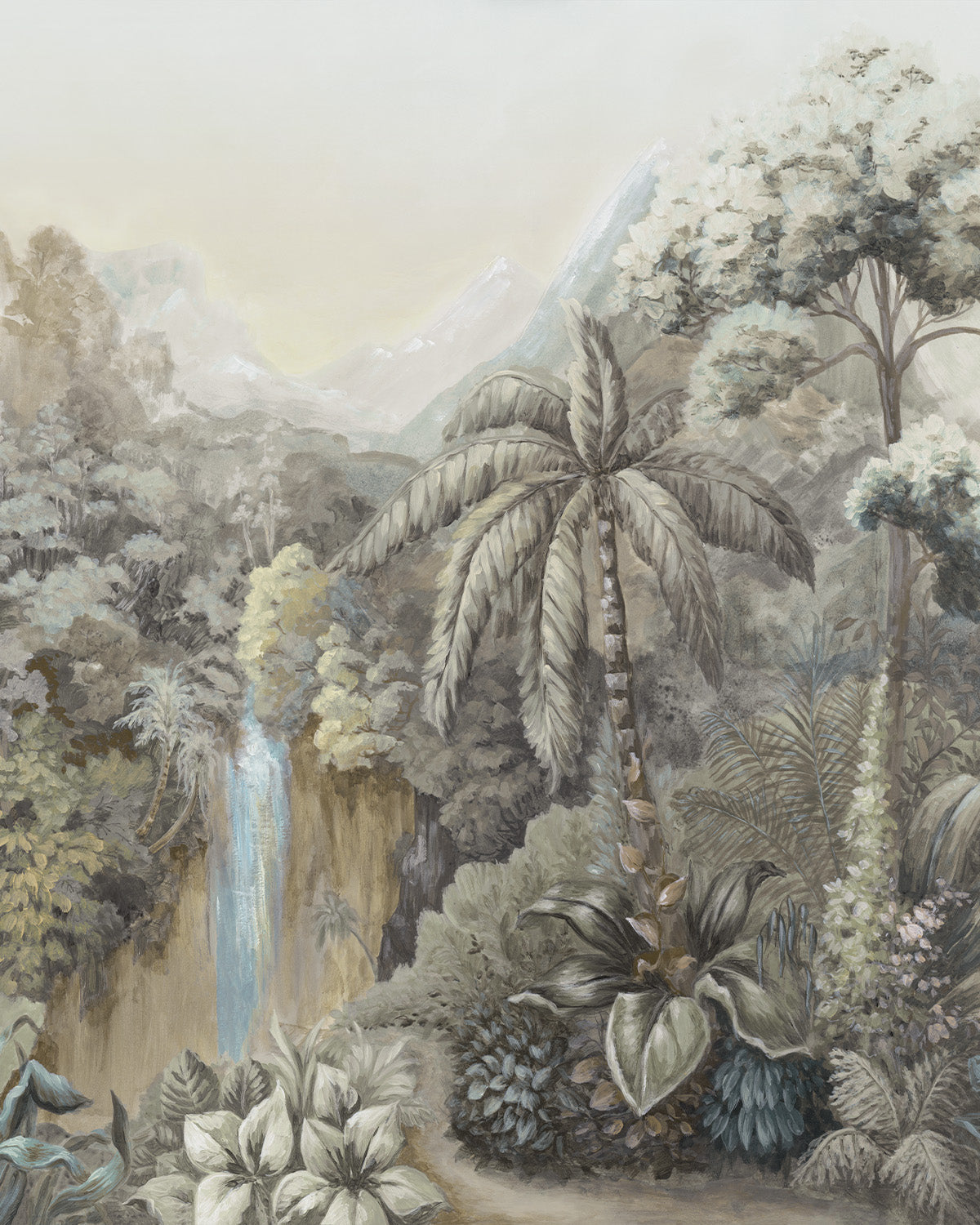 Les Jardin Panoramic Painted Mural Wallpaper from Olive et Oriel where you can shop wallpaper and artworks online