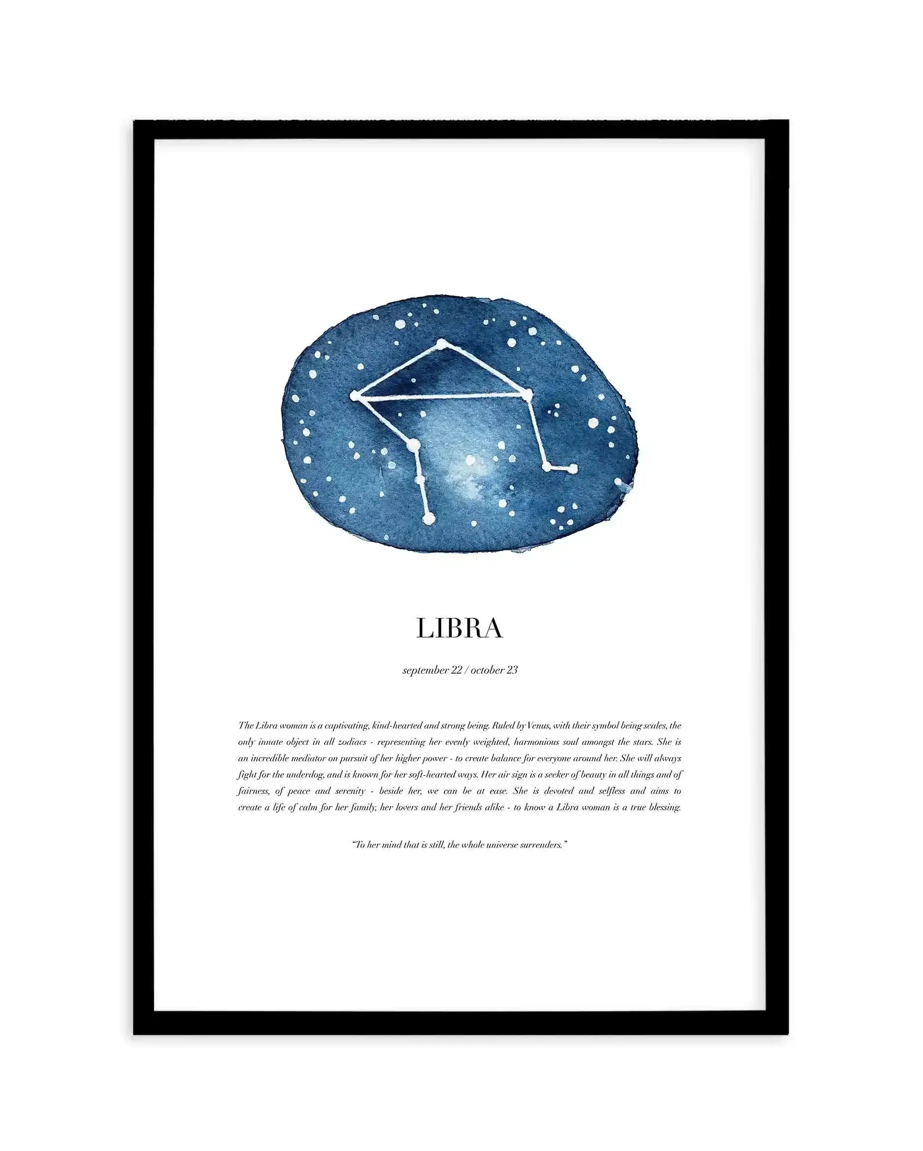 Libra | Watercolour Zodiac Art Print-PRINT-Olive et Oriel-Olive et Oriel-A5 | 5.8" x 8.3" | 14.8 x 21cm-Black-With White Border-Buy-Australian-Art-Prints-Online-with-Olive-et-Oriel-Your-Artwork-Specialists-Austrailia-Decorate-With-Coastal-Photo-Wall-Art-Prints-From-Our-Beach-House-Artwork-Collection-Fine-Poster-and-Framed-Artwork