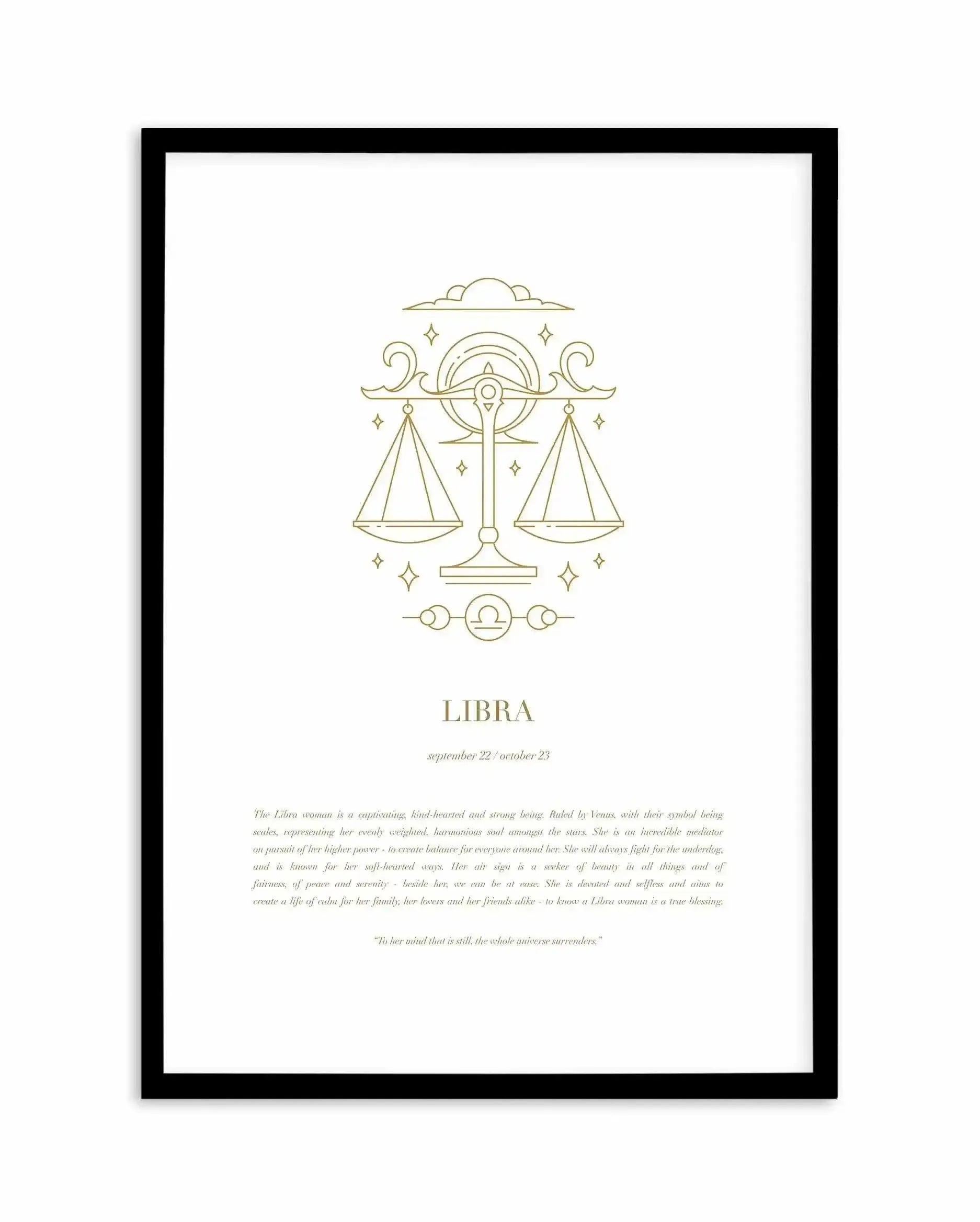 Libra | Celestial Zodiac Art Print-PRINT-Olive et Oriel-Olive et Oriel-A4 | 8.3" x 11.7" | 21 x 29.7cm-Black-With White Border-Buy-Australian-Art-Prints-Online-with-Olive-et-Oriel-Your-Artwork-Specialists-Austrailia-Decorate-With-Coastal-Photo-Wall-Art-Prints-From-Our-Beach-House-Artwork-Collection-Fine-Poster-and-Framed-Artwork