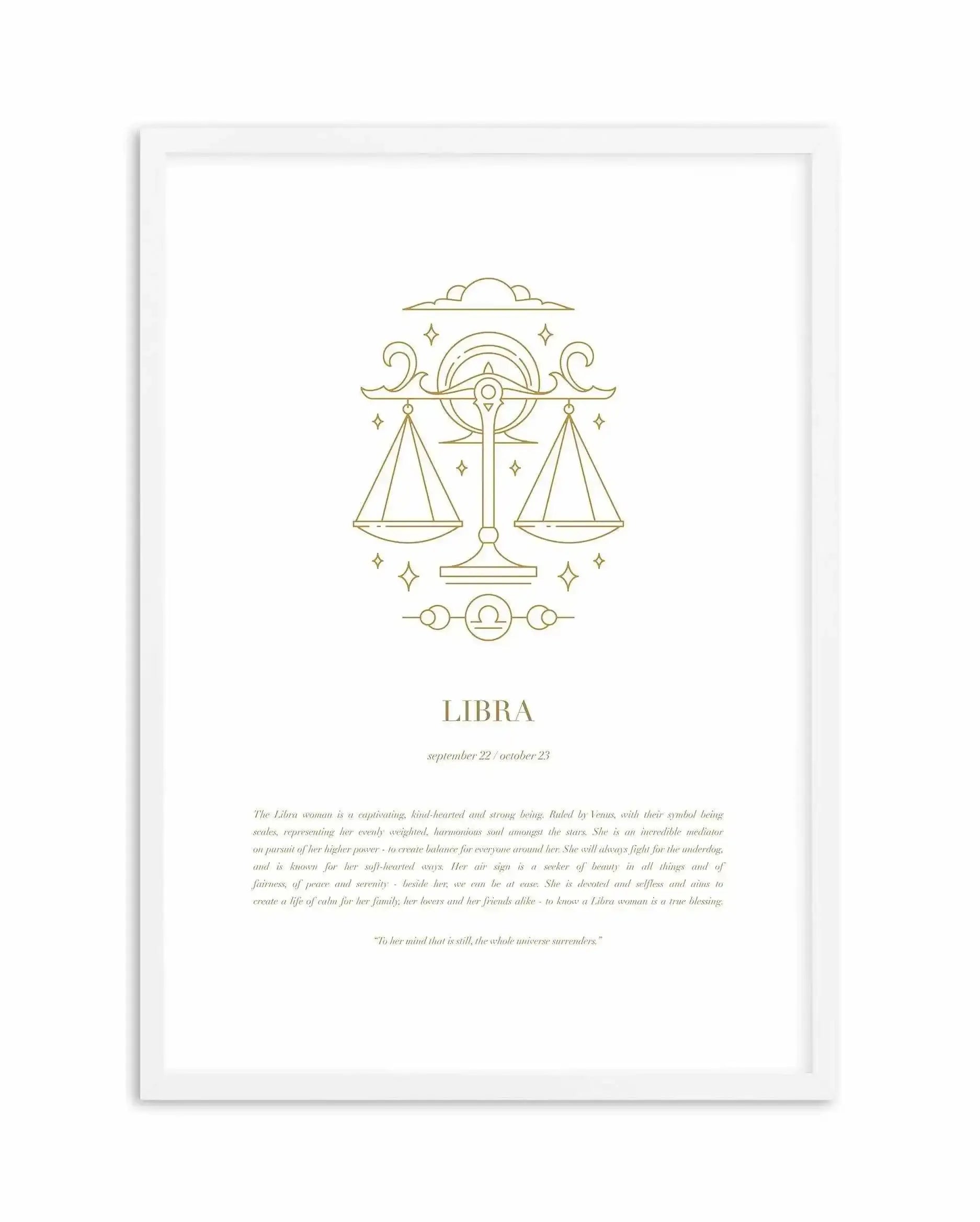 Libra | Celestial Zodiac Art Print-PRINT-Olive et Oriel-Olive et Oriel-A4 | 8.3" x 11.7" | 21 x 29.7cm-White-With White Border-Buy-Australian-Art-Prints-Online-with-Olive-et-Oriel-Your-Artwork-Specialists-Austrailia-Decorate-With-Coastal-Photo-Wall-Art-Prints-From-Our-Beach-House-Artwork-Collection-Fine-Poster-and-Framed-Artwork