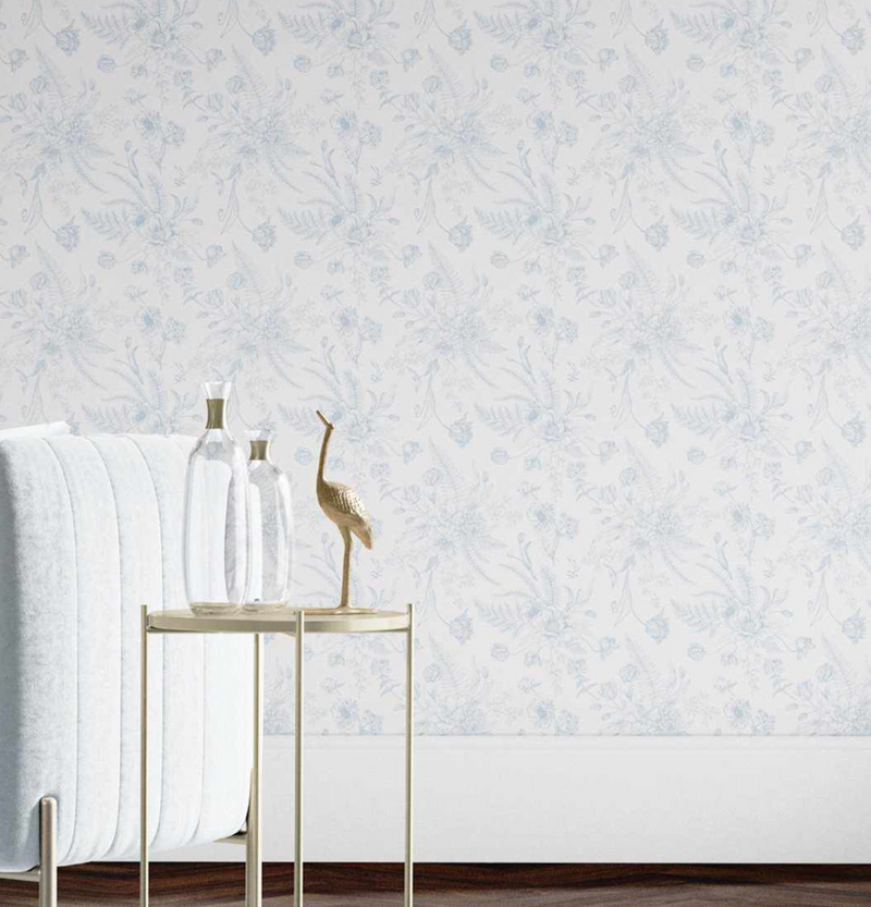 Light blue wallpaper in a Hamptons style interior from Olive et Oriel