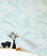 Palm Escape Light Teal Wallpaper