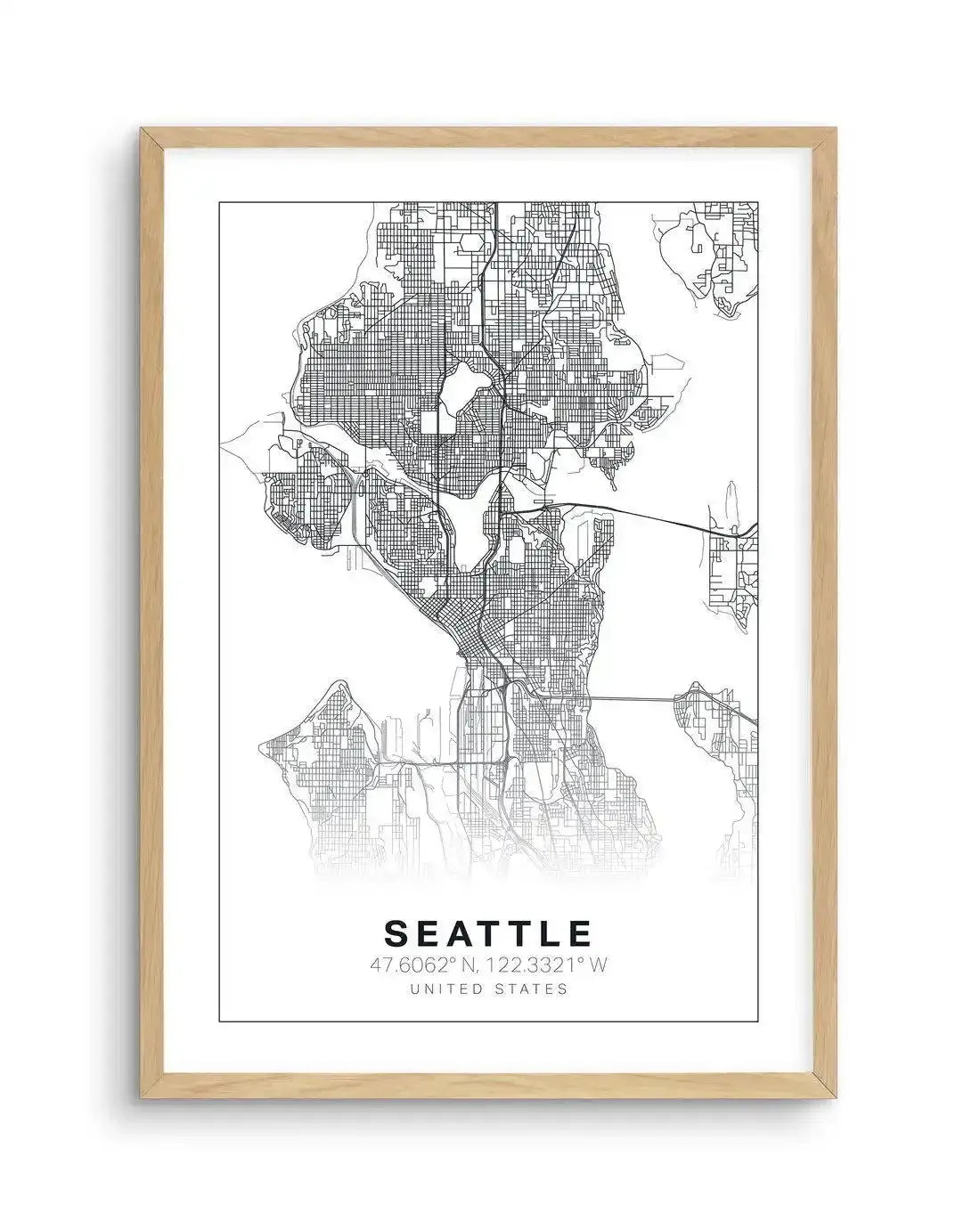 Line Art Map Of Seattle Art Print-PRINT-Olive et Oriel-Olive et Oriel-A5 | 5.8" x 8.3" | 14.8 x 21cm-Oak-With White Border-Buy-Australian-Art-Prints-Online-with-Olive-et-Oriel-Your-Artwork-Specialists-Austrailia-Decorate-With-Coastal-Photo-Wall-Art-Prints-From-Our-Beach-House-Artwork-Collection-Fine-Poster-and-Framed-Artwork