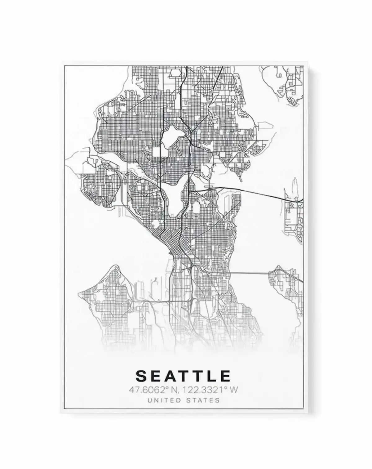 SHOP Line Art Map Of Seattle | Wall Photographic Framed Canvas Artwork ...