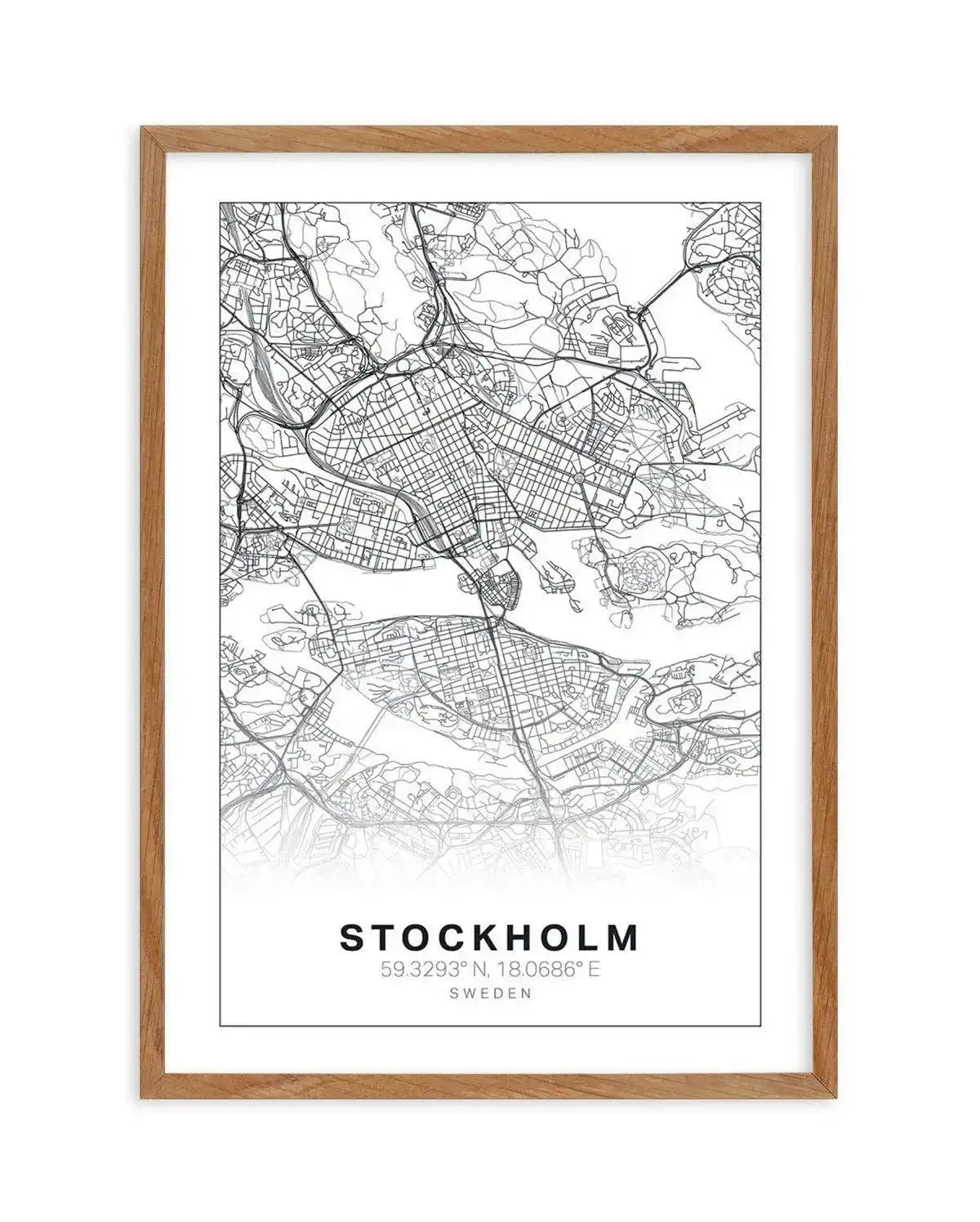 Line Art Map Of Stockholm Art Print-PRINT-Olive et Oriel-Olive et Oriel-50x70 cm | 19.6" x 27.5"-Walnut-With White Border-Buy-Australian-Art-Prints-Online-with-Olive-et-Oriel-Your-Artwork-Specialists-Austrailia-Decorate-With-Coastal-Photo-Wall-Art-Prints-From-Our-Beach-House-Artwork-Collection-Fine-Poster-and-Framed-Artwork