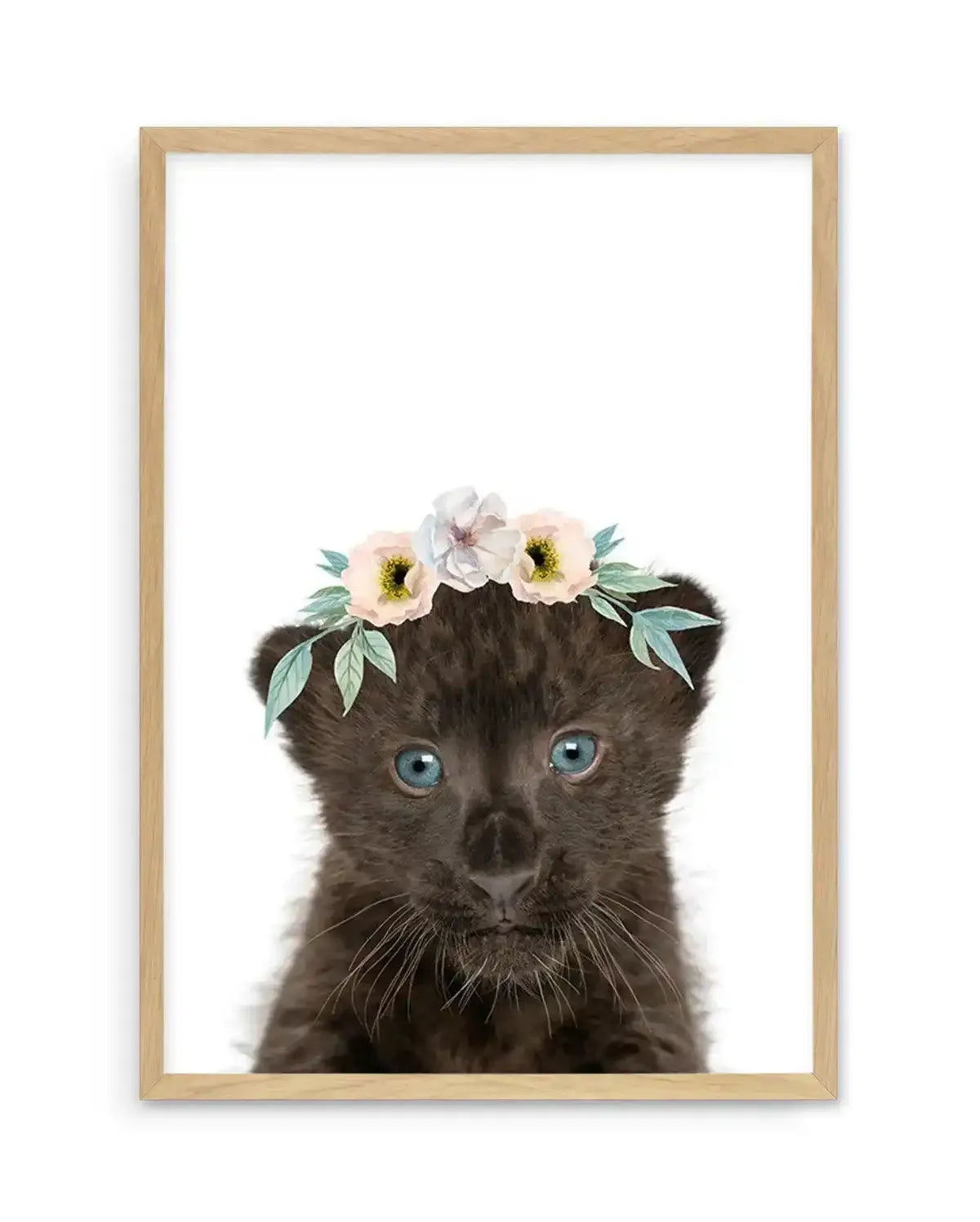 Little Black Leopard Cub | Flower Crown Art Print-PRINT-Olive et Oriel-Olive et Oriel-A5 | 5.8" x 8.3" | 14.8 x 21cm-Oak-With White Border-Buy-Australian-Art-Prints-Online-with-Olive-et-Oriel-Your-Artwork-Specialists-Austrailia-Decorate-With-Coastal-Photo-Wall-Art-Prints-From-Our-Beach-House-Artwork-Collection-Fine-Poster-and-Framed-Artwork