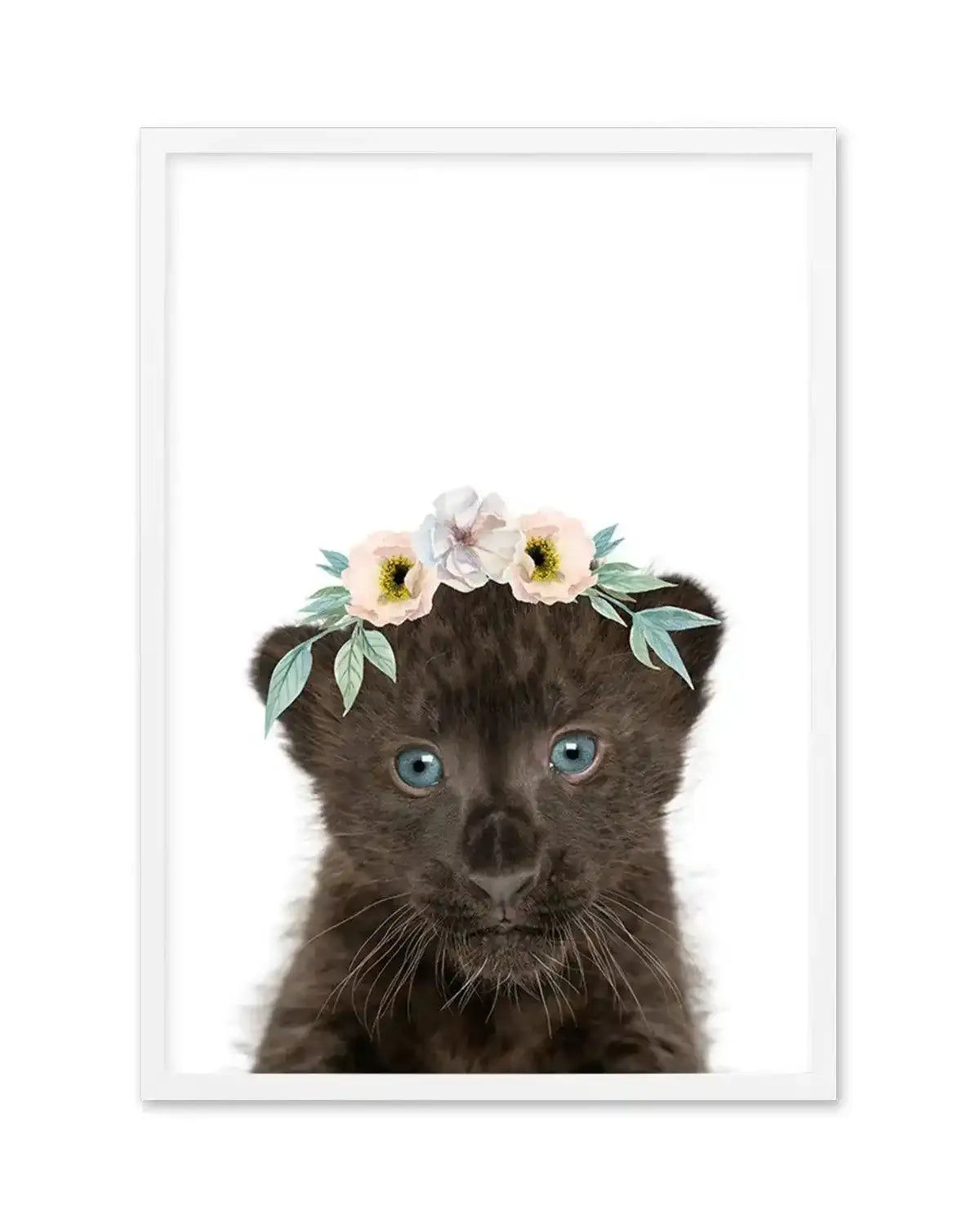 Little Black Leopard Cub | Flower Crown Art Print-PRINT-Olive et Oriel-Olive et Oriel-A5 | 5.8" x 8.3" | 14.8 x 21cm-White-With White Border-Buy-Australian-Art-Prints-Online-with-Olive-et-Oriel-Your-Artwork-Specialists-Austrailia-Decorate-With-Coastal-Photo-Wall-Art-Prints-From-Our-Beach-House-Artwork-Collection-Fine-Poster-and-Framed-Artwork