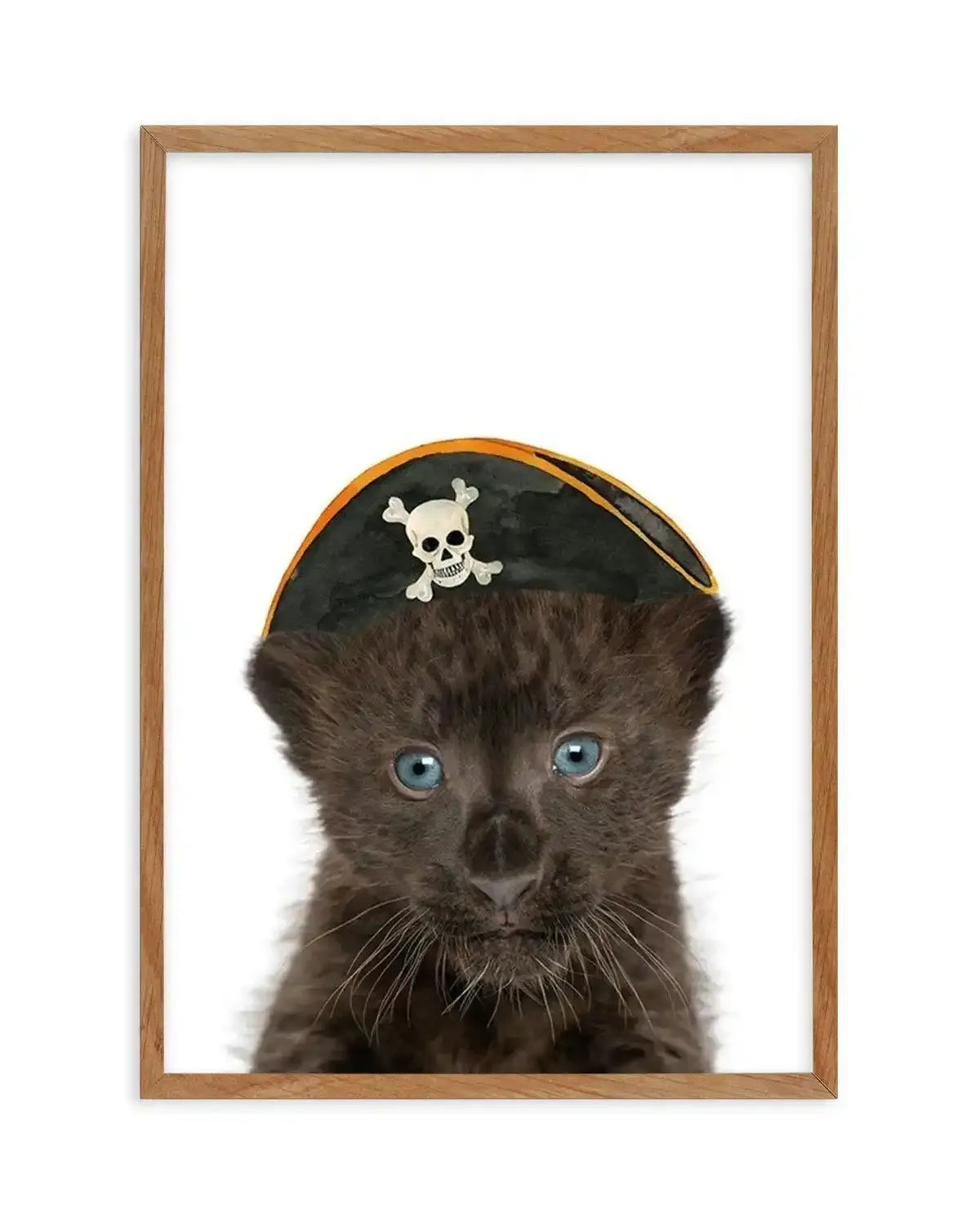 Little Black Leopard Cub | Pirate Hat Art Print-PRINT-Olive et Oriel-Olive et Oriel-50x70 cm | 19.6" x 27.5"-Walnut-With White Border-Buy-Australian-Art-Prints-Online-with-Olive-et-Oriel-Your-Artwork-Specialists-Austrailia-Decorate-With-Coastal-Photo-Wall-Art-Prints-From-Our-Beach-House-Artwork-Collection-Fine-Poster-and-Framed-Artwork