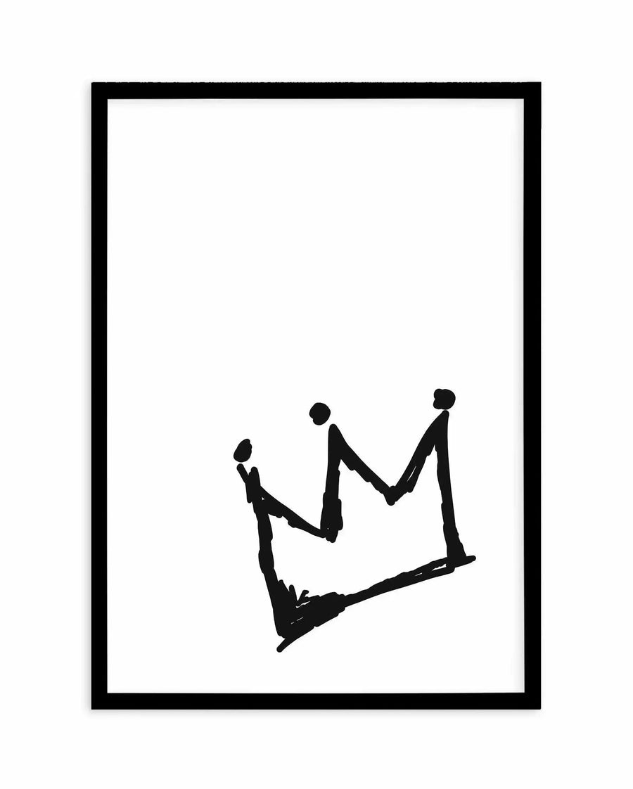 Black and white line illustration of three stylized figures holding hands in a crown formation, with their bodies forming the peaks and valleys of a crown shape. The figure at the bottom appears to be supporting or lifting the other two. Simple, minimalist stick-figure style drawing with bold black lines on white background, framed in a black border.