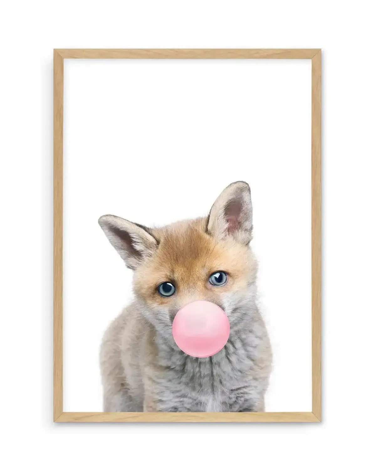 Little Fox | Blowing Pink Bubble Art Print-PRINT-Olive et Oriel-Olive et Oriel-A5 | 5.8" x 8.3" | 14.8 x 21cm-Oak-With White Border-Buy-Australian-Art-Prints-Online-with-Olive-et-Oriel-Your-Artwork-Specialists-Austrailia-Decorate-With-Coastal-Photo-Wall-Art-Prints-From-Our-Beach-House-Artwork-Collection-Fine-Poster-and-Framed-Artwork