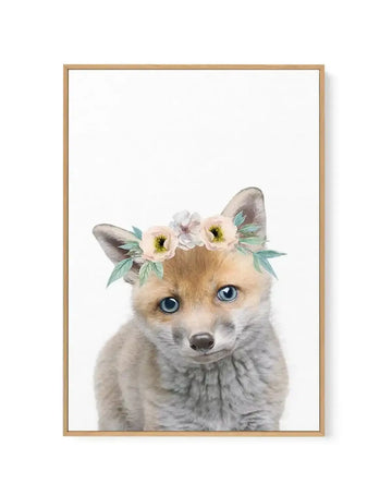Little Fox | Flower Crown | Framed Canvas-CANVAS-You can shop wall art online with Olive et Oriel for everything from abstract art to fun kids wall art. Our beautiful modern art prints and canvas art are available from large canvas prints to wall art paintings and our proudly Australian artwork collection offers only the highest quality framed large wall art and canvas art Australia - You can buy fashion photography prints or Hampton print posters and paintings on canvas from Olive et Oriel and 