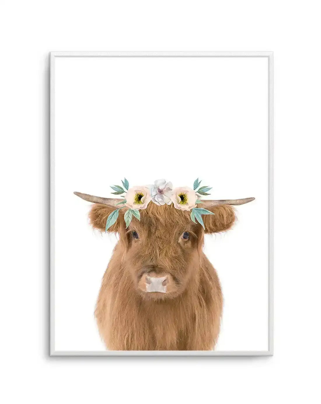 Little Highlander Cow | Flower Crown Art Print-PRINT-Olive et Oriel-Olive et Oriel-A5 | 5.8" x 8.3" | 14.8 x 21cm-Unframed Art Print-With White Border-Buy-Australian-Art-Prints-Online-with-Olive-et-Oriel-Your-Artwork-Specialists-Austrailia-Decorate-With-Coastal-Photo-Wall-Art-Prints-From-Our-Beach-House-Artwork-Collection-Fine-Poster-and-Framed-Artwork