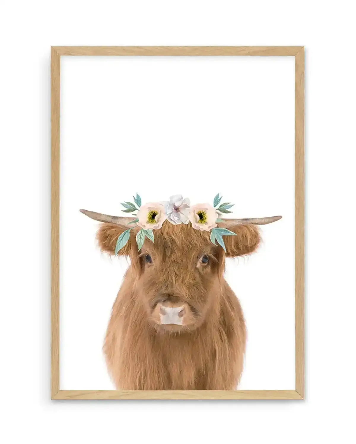 Little Highlander Cow | Flower Crown Art Print-PRINT-Olive et Oriel-Olive et Oriel-A5 | 5.8" x 8.3" | 14.8 x 21cm-Oak-With White Border-Buy-Australian-Art-Prints-Online-with-Olive-et-Oriel-Your-Artwork-Specialists-Austrailia-Decorate-With-Coastal-Photo-Wall-Art-Prints-From-Our-Beach-House-Artwork-Collection-Fine-Poster-and-Framed-Artwork