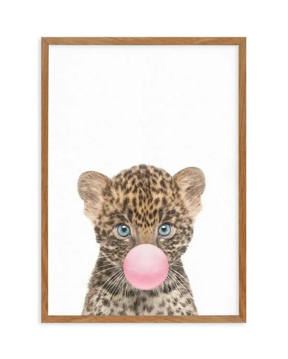 Little Leopard Cub | Blowing Pink Bubble Art Print-PRINT-Olive et Oriel-Olive et Oriel-Buy-Australian-Art-Prints-Online-with-Olive-et-Oriel-Your-Artwork-Specialists-Austrailia-Decorate-With-Coastal-Photo-Wall-Art-Prints-From-Our-Beach-House-Artwork-Collection-Fine-Poster-and-Framed-Artwork