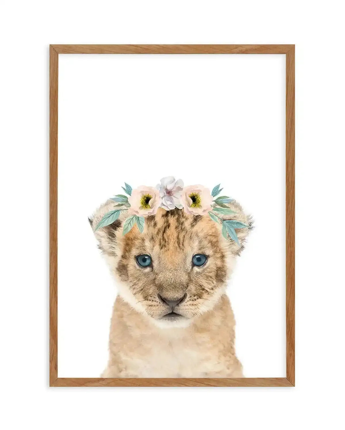 Little Lion Cub | Flower Crown Art Print-PRINT-Olive et Oriel-Olive et Oriel-50x70 cm | 19.6" x 27.5"-Walnut-With White Border-Buy-Australian-Art-Prints-Online-with-Olive-et-Oriel-Your-Artwork-Specialists-Austrailia-Decorate-With-Coastal-Photo-Wall-Art-Prints-From-Our-Beach-House-Artwork-Collection-Fine-Poster-and-Framed-Artwork