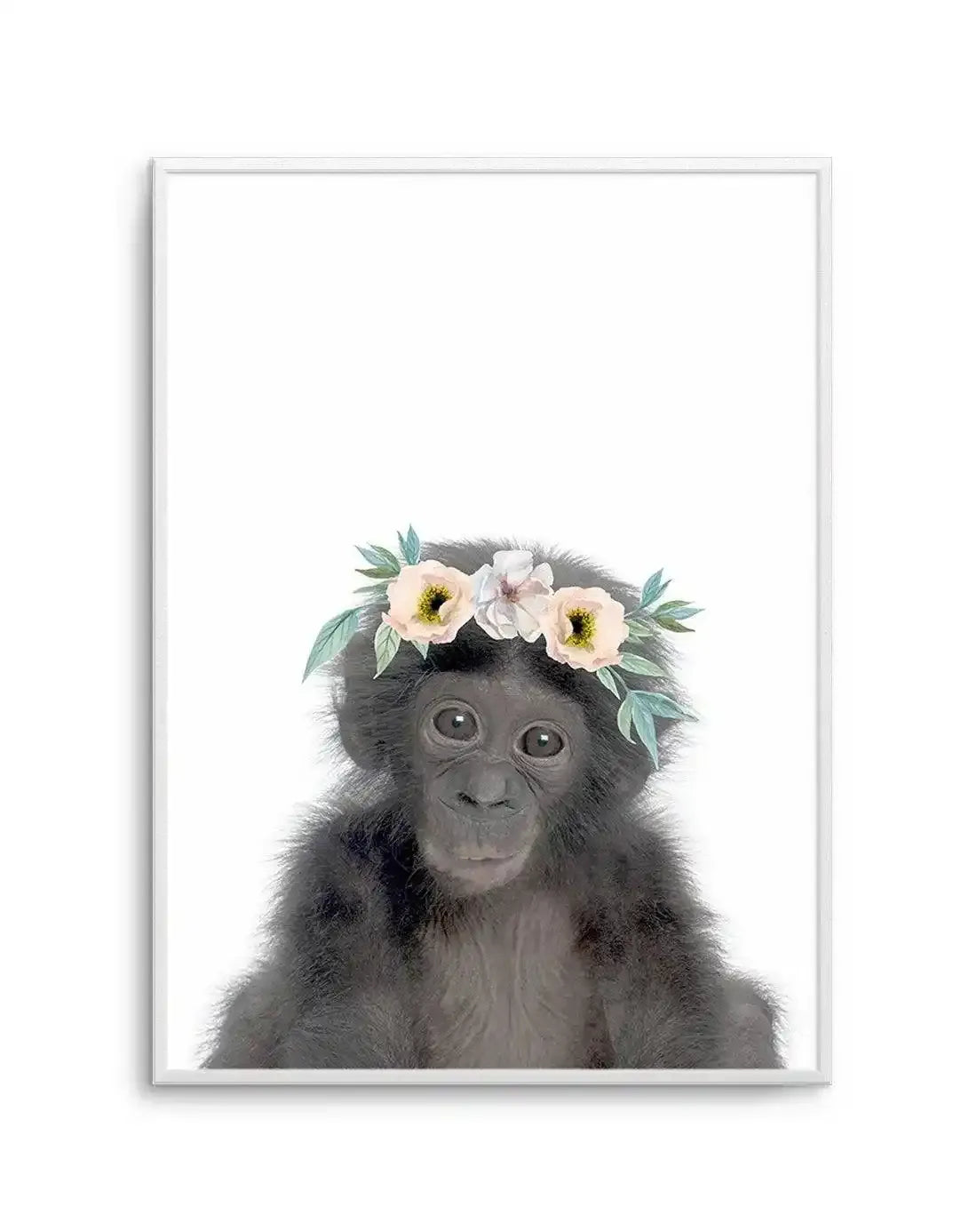 Little Monkey | Flower Crown Art Print-PRINT-Olive et Oriel-Olive et Oriel-A5 | 5.8" x 8.3" | 14.8 x 21cm-Unframed Art Print-With White Border-Buy-Australian-Art-Prints-Online-with-Olive-et-Oriel-Your-Artwork-Specialists-Austrailia-Decorate-With-Coastal-Photo-Wall-Art-Prints-From-Our-Beach-House-Artwork-Collection-Fine-Poster-and-Framed-Artwork