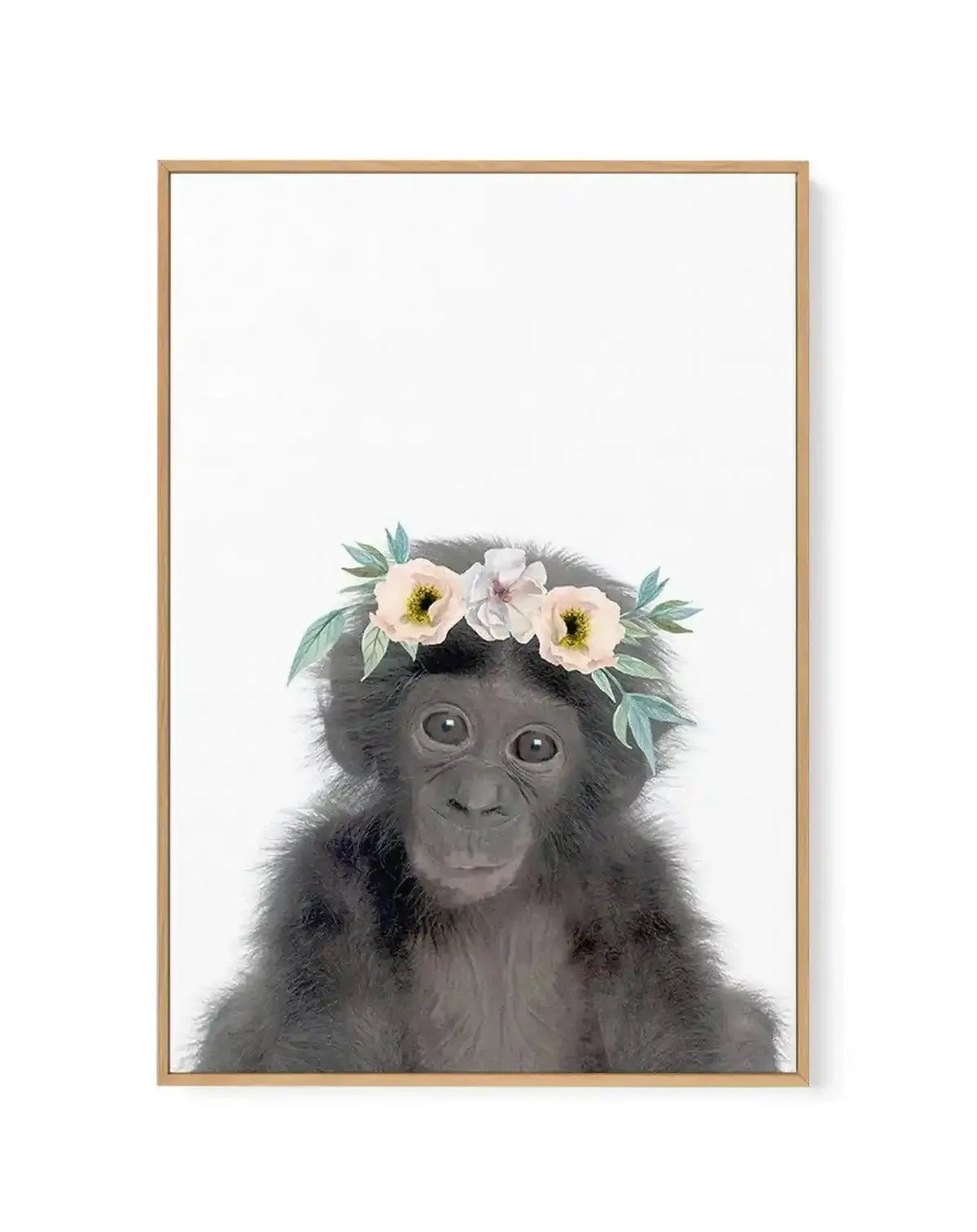 Little Monkey | Flower Crown | Framed Canvas-CANVAS-You can shop wall art online with Olive et Oriel for everything from abstract art to fun kids wall art. Our beautiful modern art prints and canvas art are available from large canvas prints to wall art paintings and our proudly Australian artwork collection offers only the highest quality framed large wall art and canvas art Australia - You can buy fashion photography prints or Hampton print posters and paintings on canvas from Olive et Oriel a
