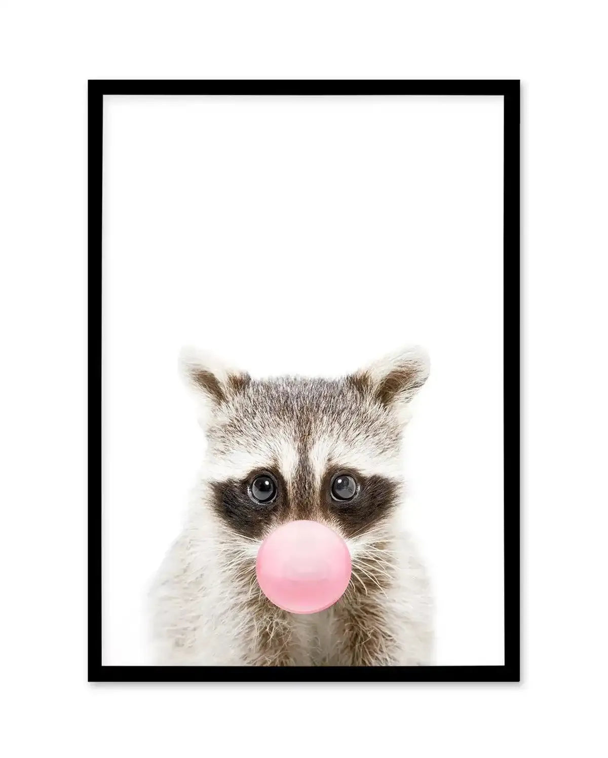 Little Raccoon | Blowing Pink Bubble Art Print-PRINT-Olive et Oriel-Olive et Oriel-A5 | 5.8" x 8.3" | 14.8 x 21cm-Black-With White Border-Buy-Australian-Art-Prints-Online-with-Olive-et-Oriel-Your-Artwork-Specialists-Austrailia-Decorate-With-Coastal-Photo-Wall-Art-Prints-From-Our-Beach-House-Artwork-Collection-Fine-Poster-and-Framed-Artwork