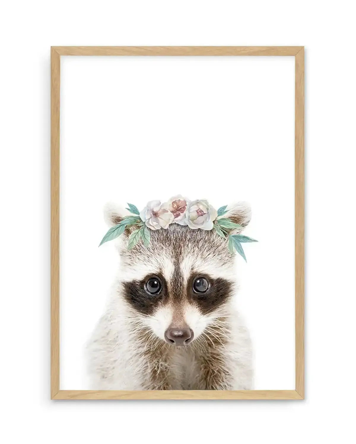 Little Raccoon | Flower Crown Art Print-PRINT-Olive et Oriel-Olive et Oriel-A5 | 5.8" x 8.3" | 14.8 x 21cm-Oak-With White Border-Buy-Australian-Art-Prints-Online-with-Olive-et-Oriel-Your-Artwork-Specialists-Austrailia-Decorate-With-Coastal-Photo-Wall-Art-Prints-From-Our-Beach-House-Artwork-Collection-Fine-Poster-and-Framed-Artwork