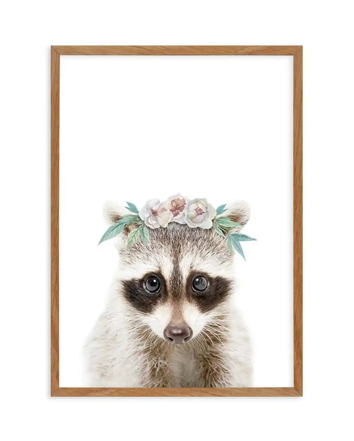 Little Raccoon | Flower Crown Art Print-PRINT-Olive et Oriel-Olive et Oriel-50x70 cm | 19.6" x 27.5"-Walnut-With White Border-Buy-Australian-Art-Prints-Online-with-Olive-et-Oriel-Your-Artwork-Specialists-Austrailia-Decorate-With-Coastal-Photo-Wall-Art-Prints-From-Our-Beach-House-Artwork-Collection-Fine-Poster-and-Framed-Artwork