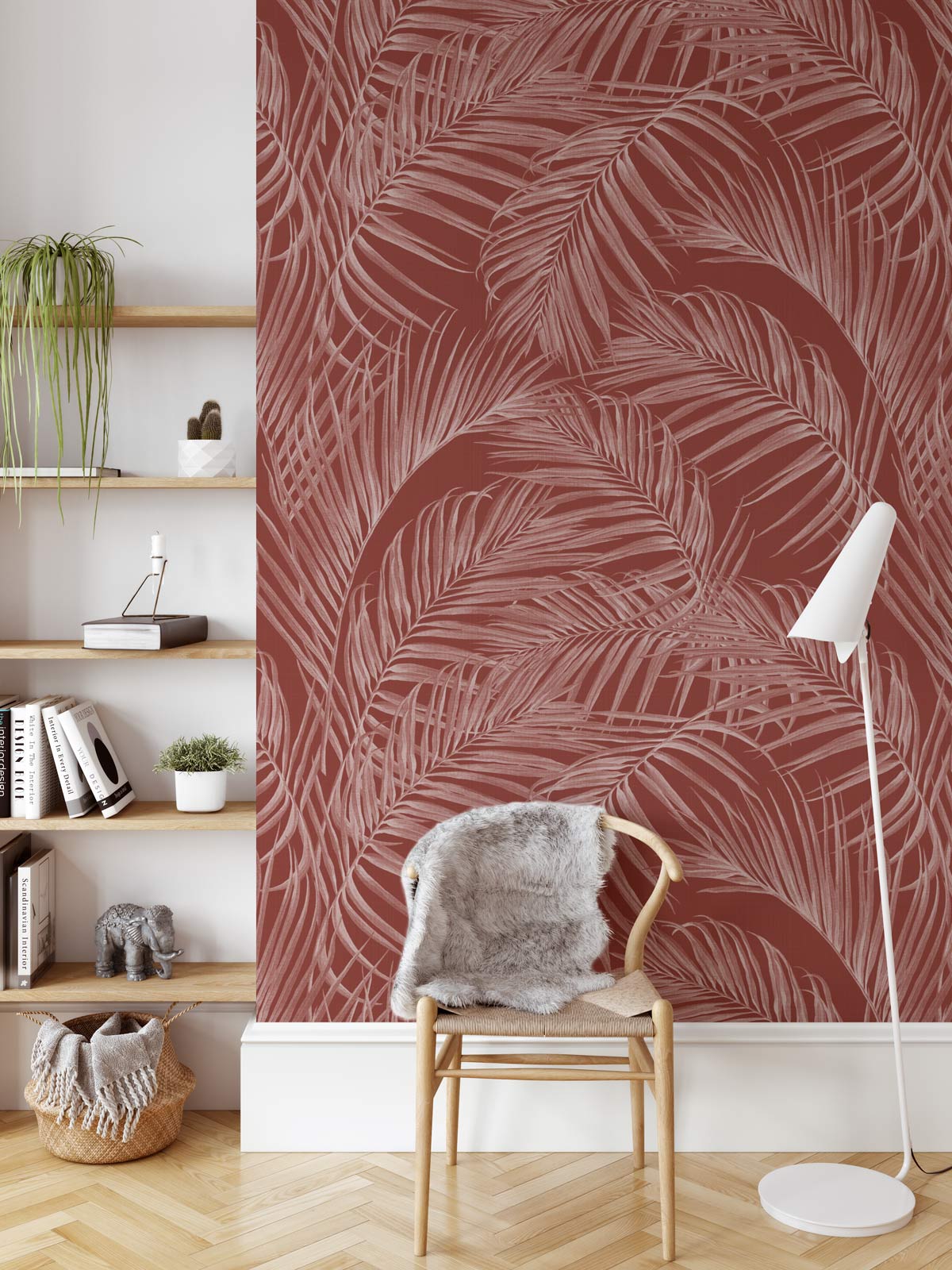 Palm Escape in Burnt Umber Red Wallpaper