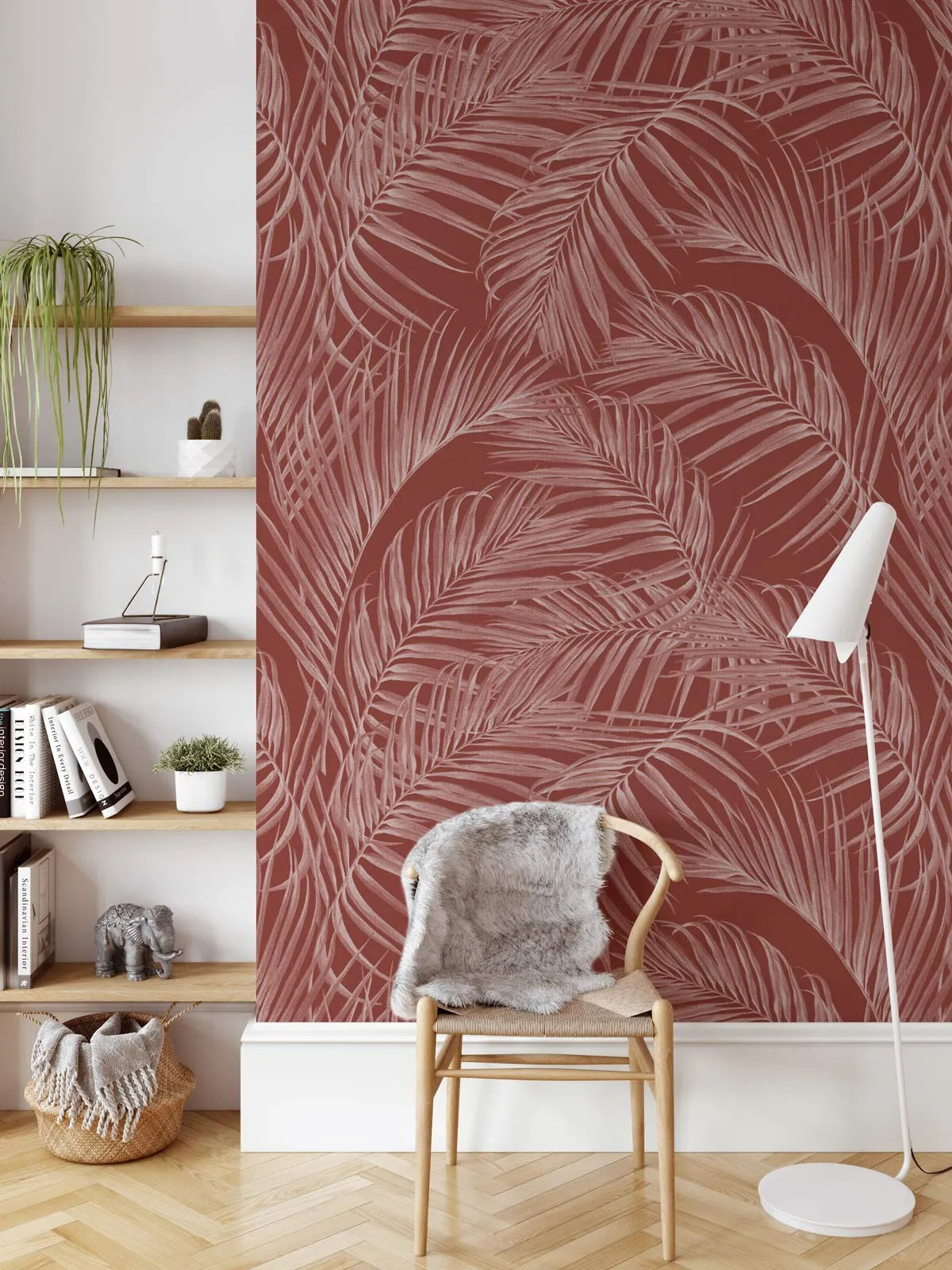 Palm Escape in Burnt Umber Red Wallpaper from Olive et Oriel where you can shop wallpaper and artworks online