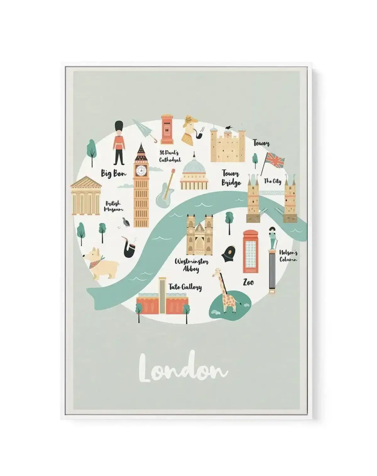 London Map Illustration | Framed Canvas-CANVAS-You can shop wall art online with Olive et Oriel for everything from abstract art to fun kids wall art. Our beautiful modern art prints and canvas art are available from large canvas prints to wall art paintings and our proudly Australian artwork collection offers only the highest quality framed large wall art and canvas art Australia - You can buy fashion photography prints or Hampton print posters and paintings on canvas from Olive et Oriel and ha