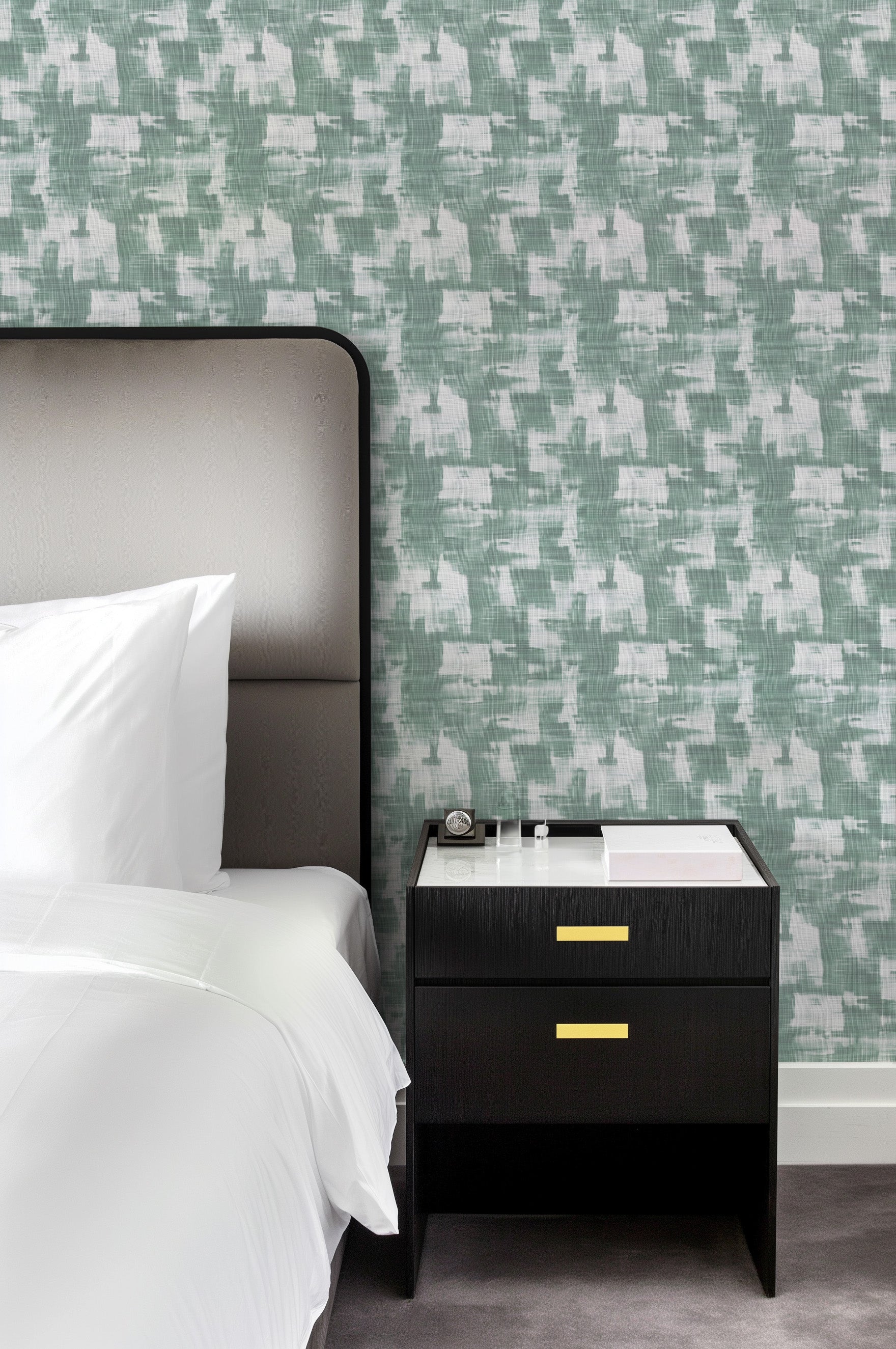 Louis in Moss Commercial Vinyl Wallcovering-Commercial Wallcoverings-Olive et Oriel-Luxury commercial-grade embossed and textured vinyl wallcovering durable fire-rated washable stain-resistant and customizable perfect for hotels offices retail childcare healthcare and hospital spaces vinyl wallpaper