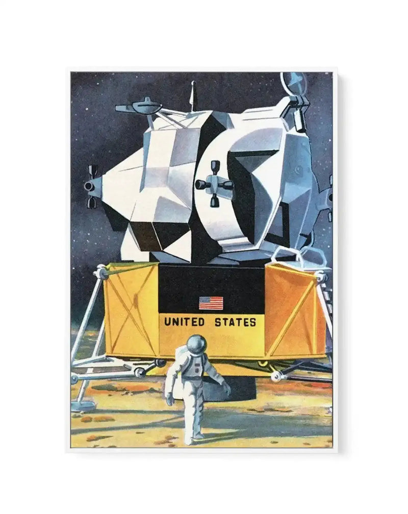 Man on the Moon | Framed Canvas Art Print blue orange art print