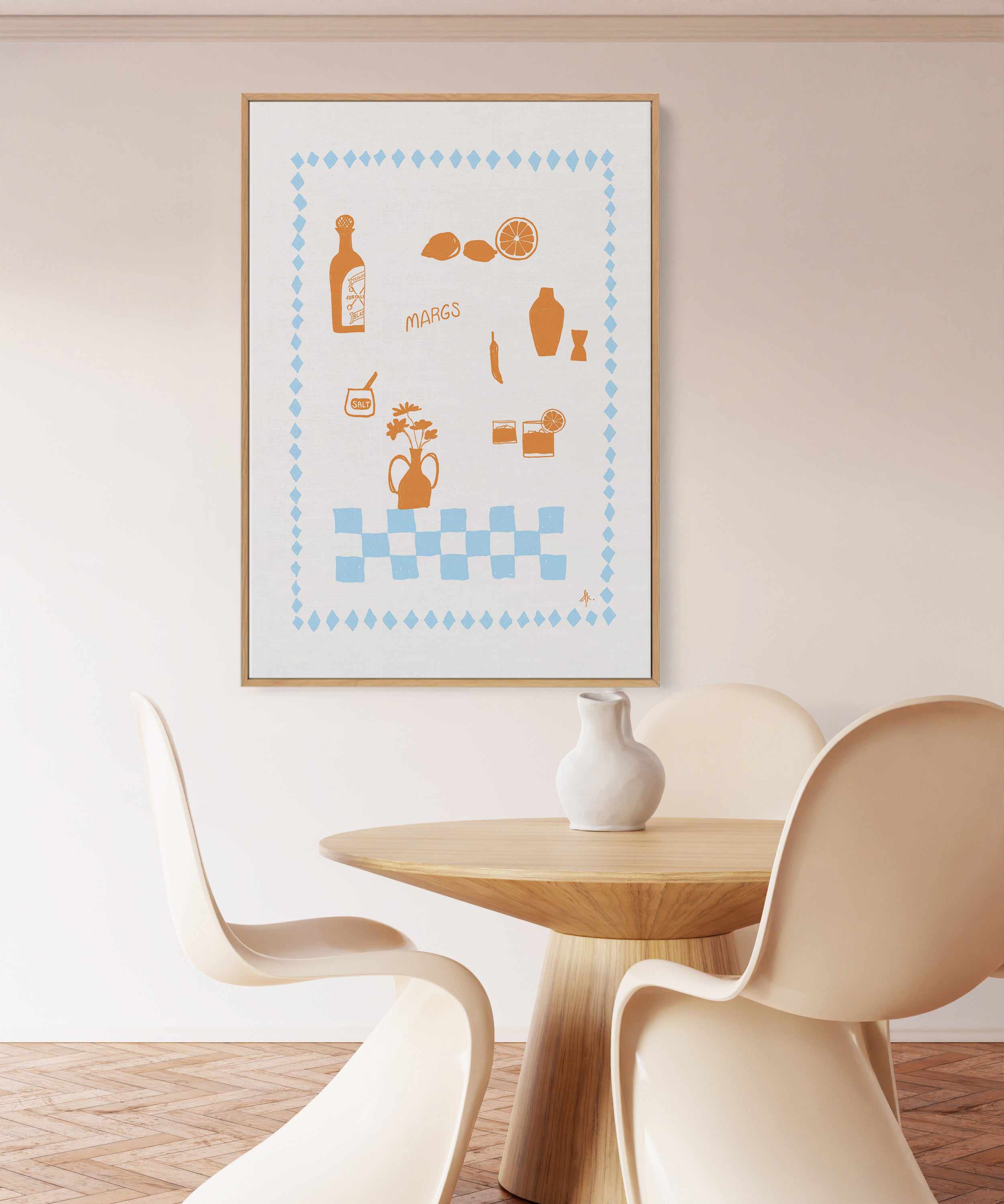 Margs Tan Baby Blue by Anne Korako | Framed Canvas Art Print