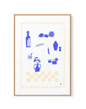 Margs Deep Blue Beige by Anne Korako | Framed Canvas Art Print from Olive et Oriel where you can shop wallpaper and artworks online