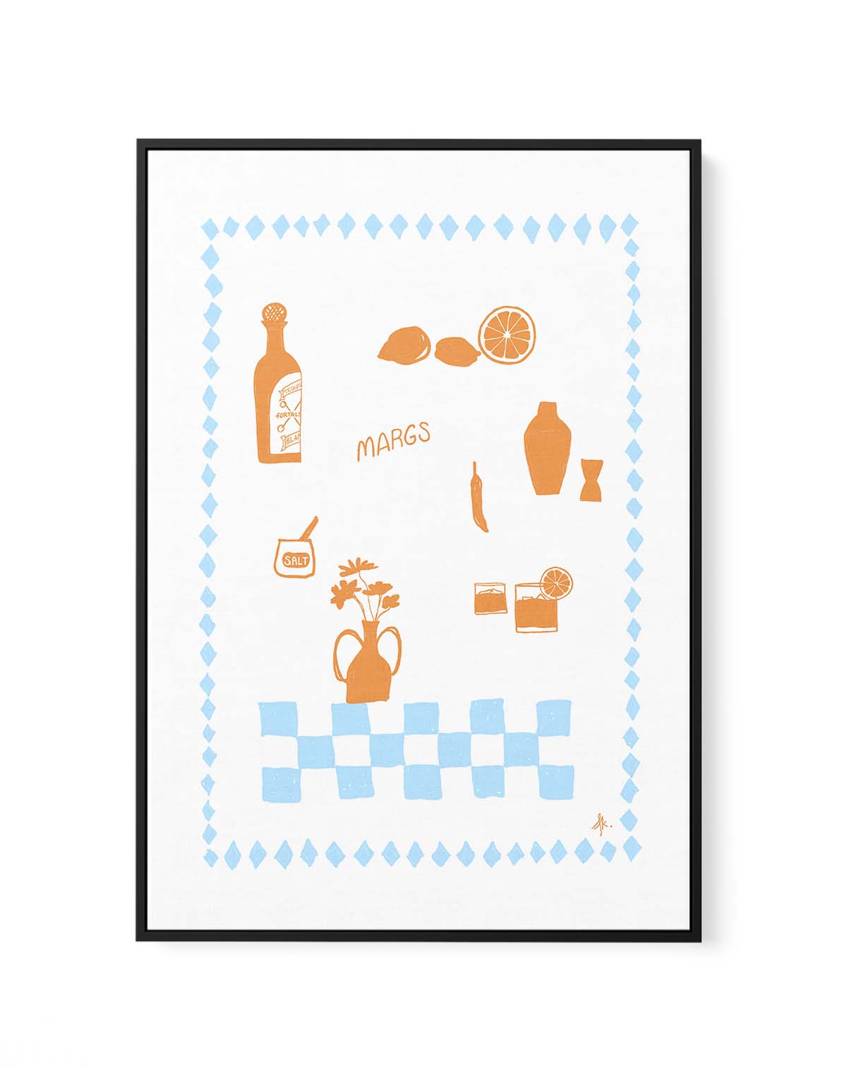 Margs Tan Baby Blue by Anne Korako | Framed Canvas Art Print