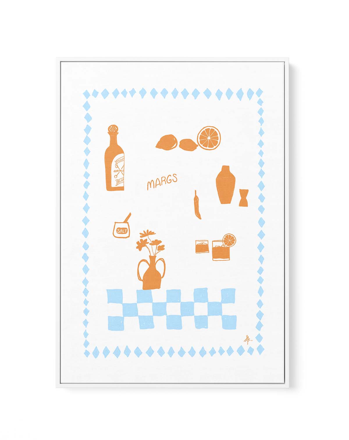 Margs Tan Baby Blue by Anne Korako | Framed Canvas Art Print